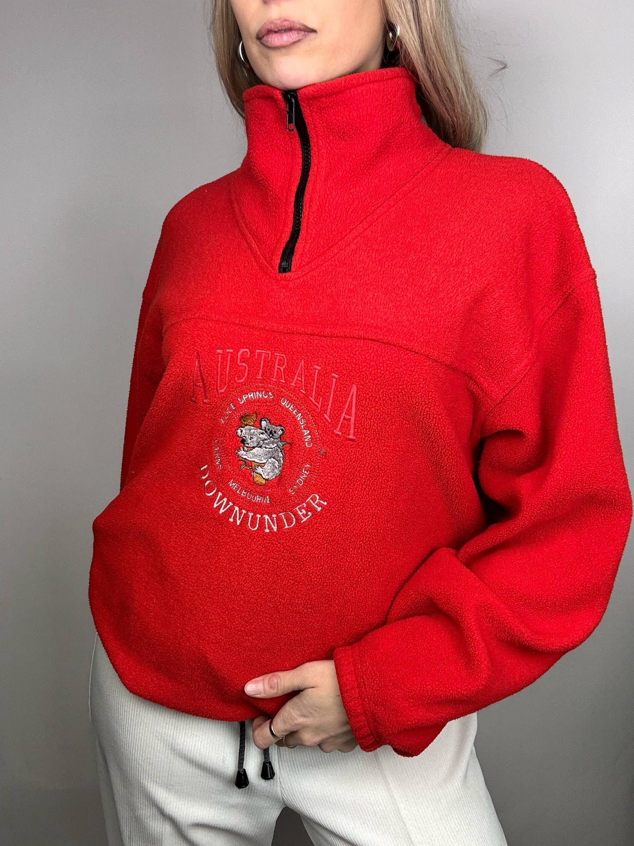 Vintage L red zip-neck fleece