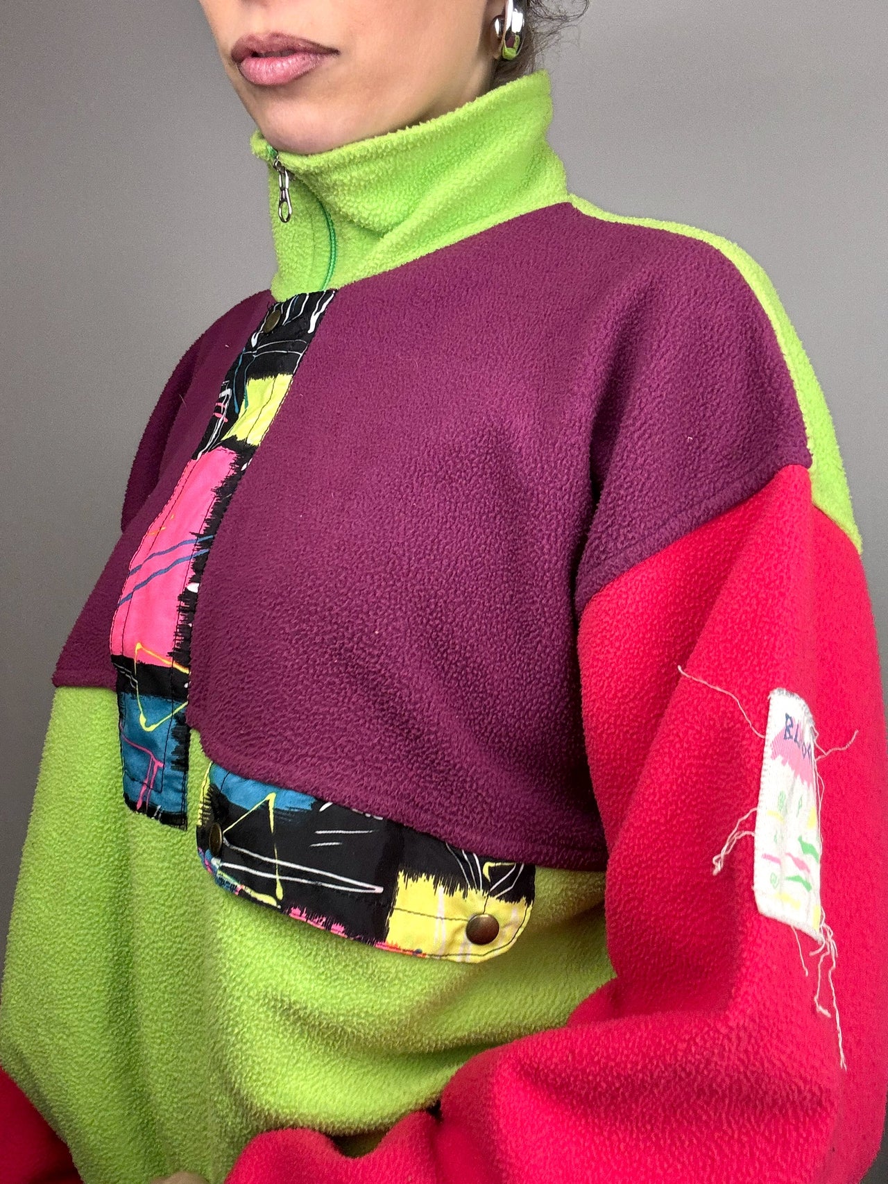 Vintage L zip-neck color block fleece