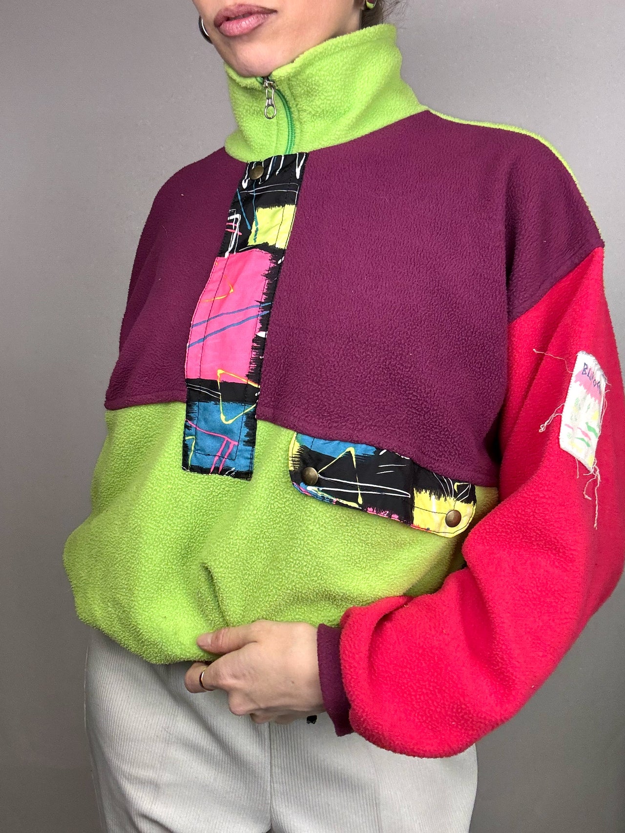 Vintage L zip-neck color block fleece