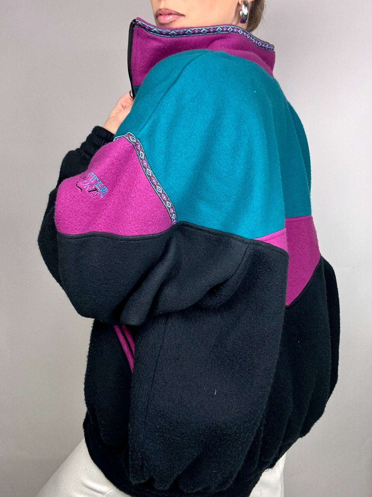 Vintage L color block zip-up fleece
