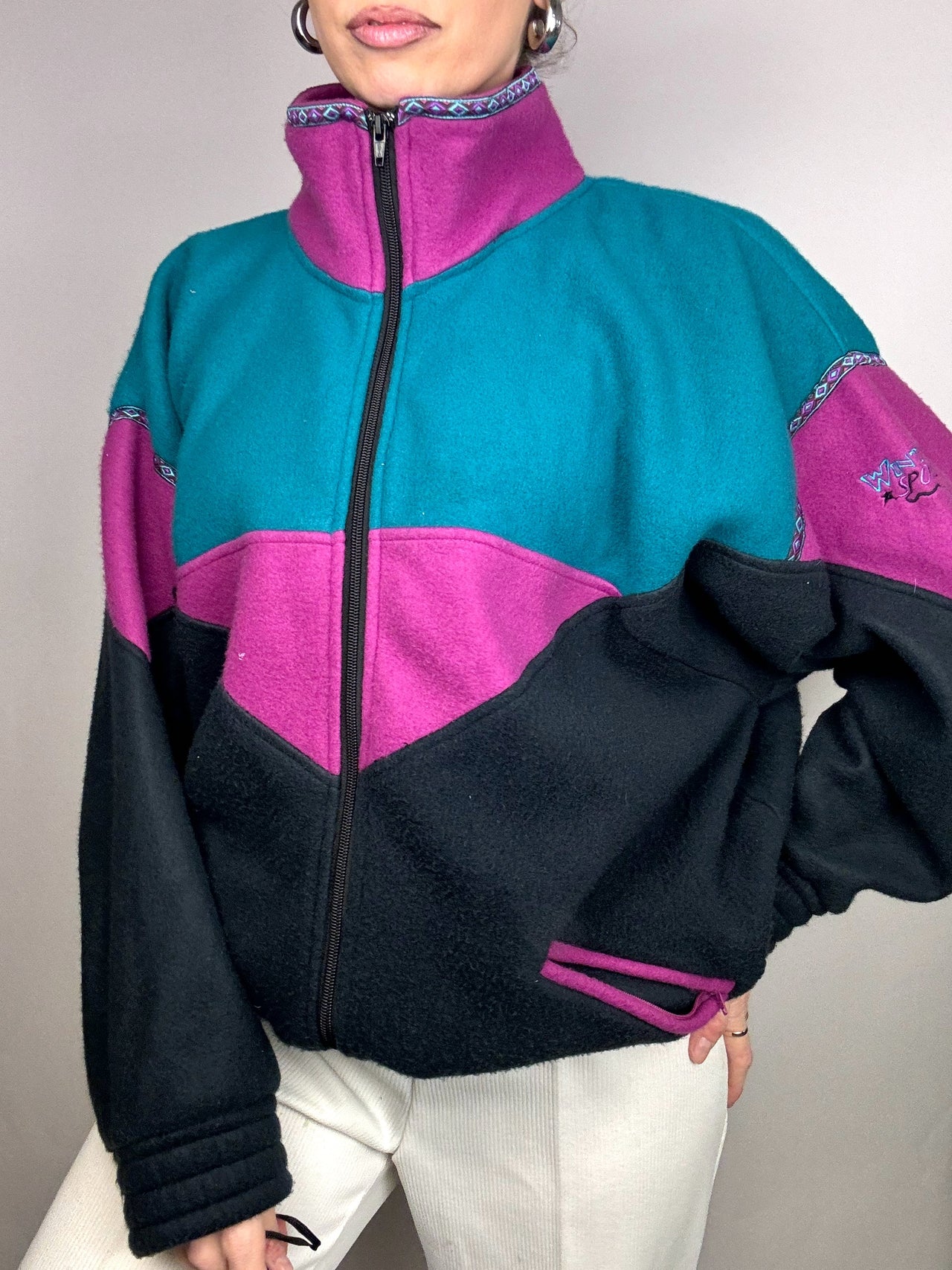 Vintage L color block zip-up fleece