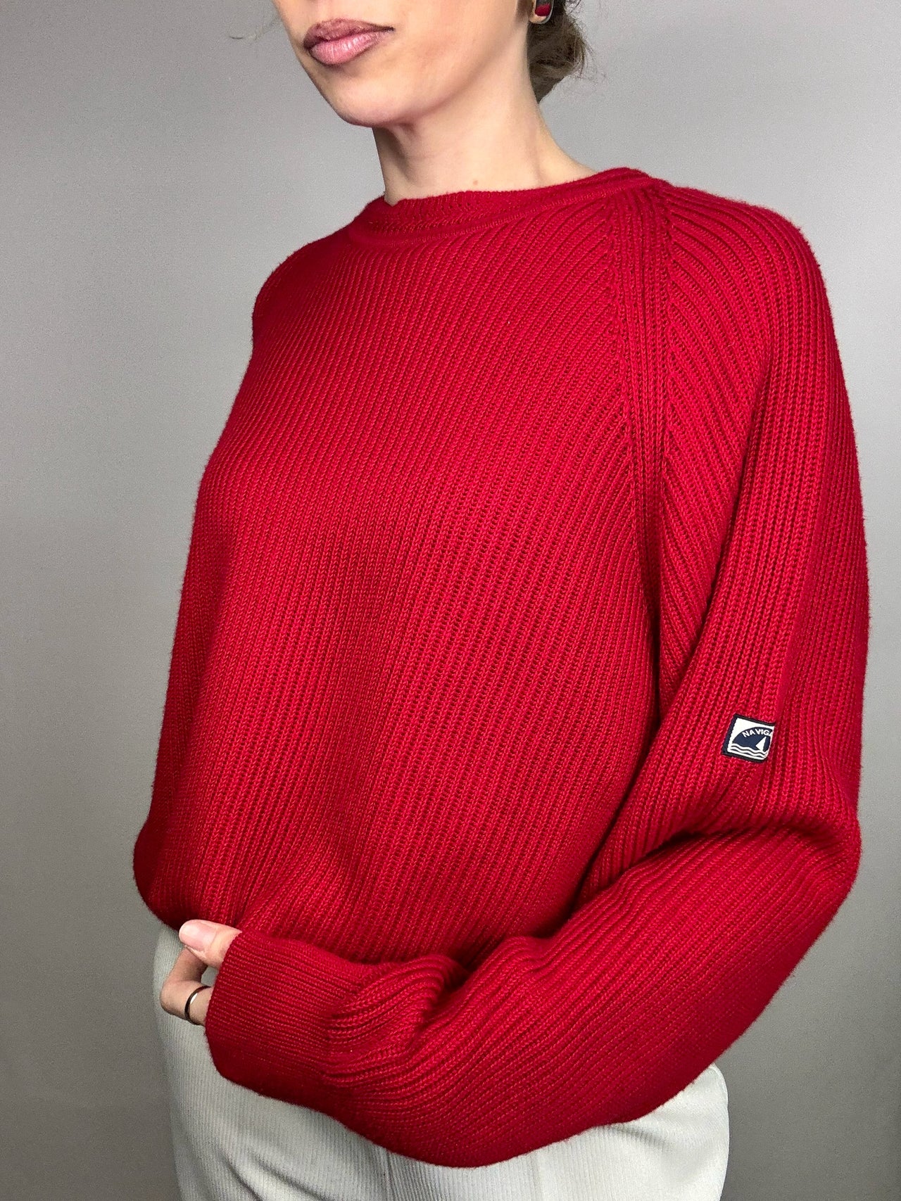 Vintage red crew neck sweater L