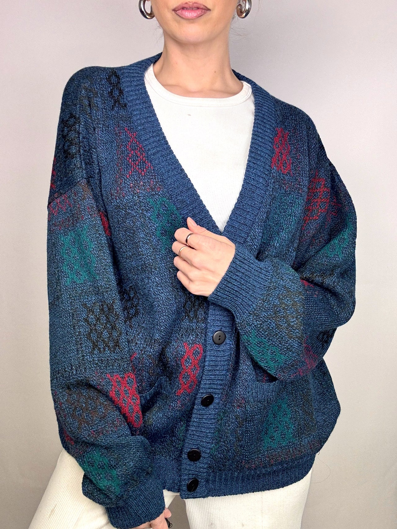 Vintage M blue patterned cardigan