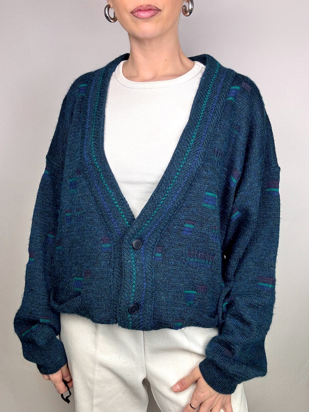 Vintage blue pattern cardigan L
