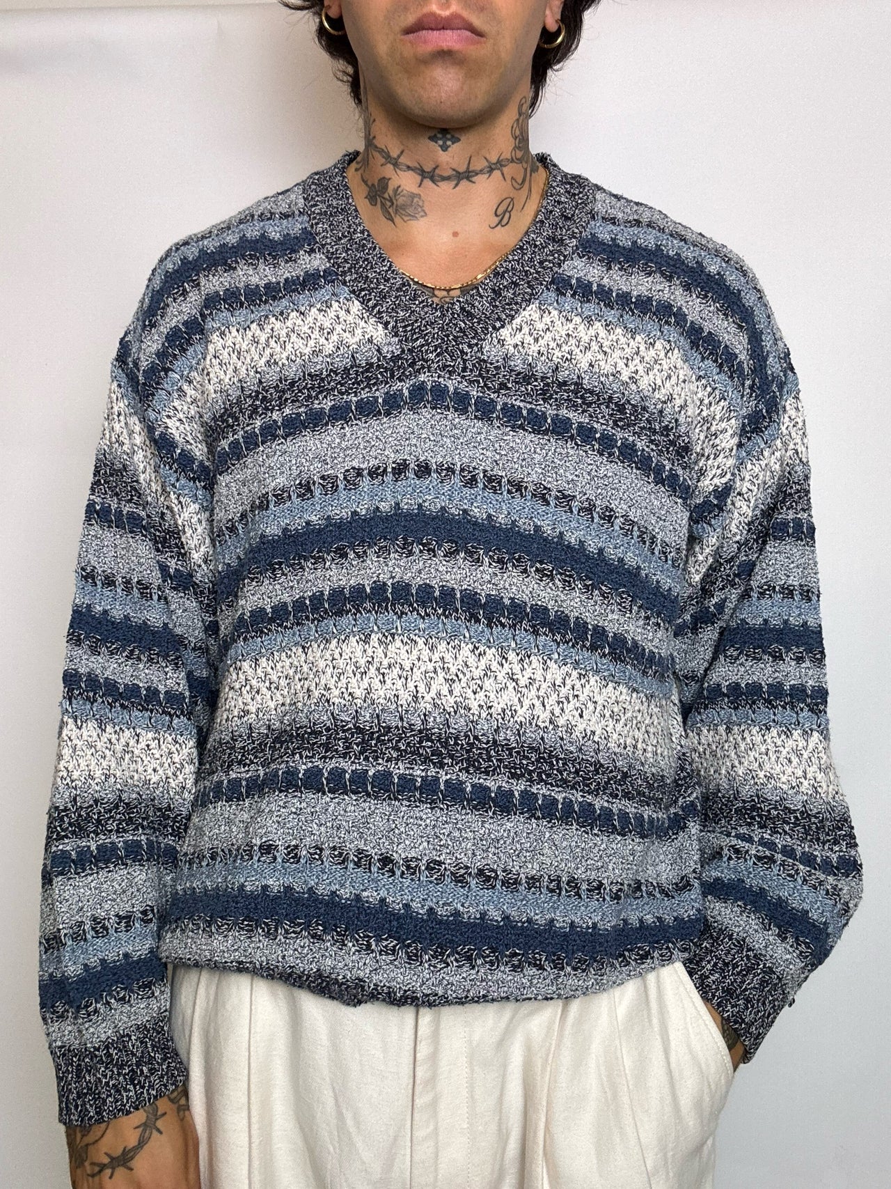 pull en maille graphique M/L vintage