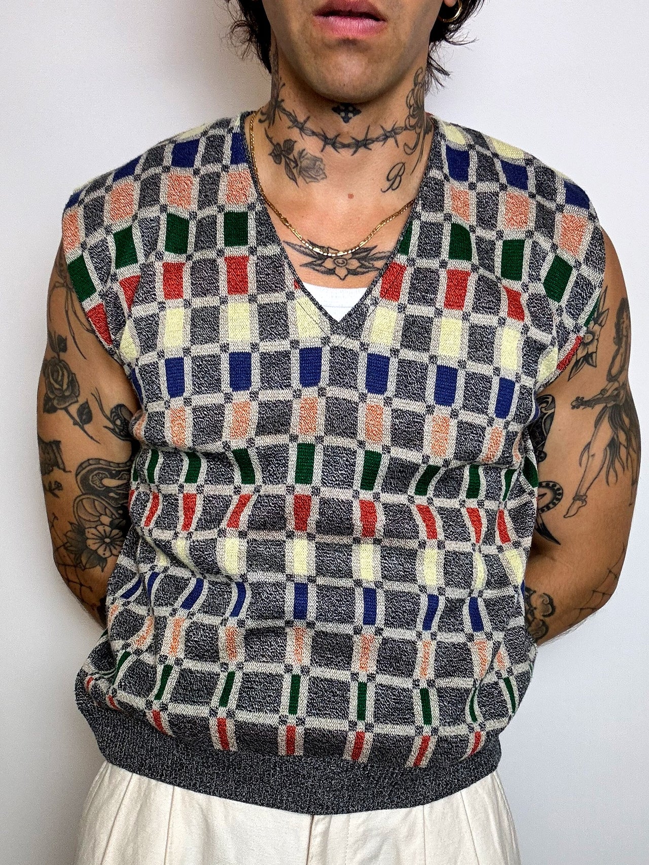gilet en maille graphique L vintage