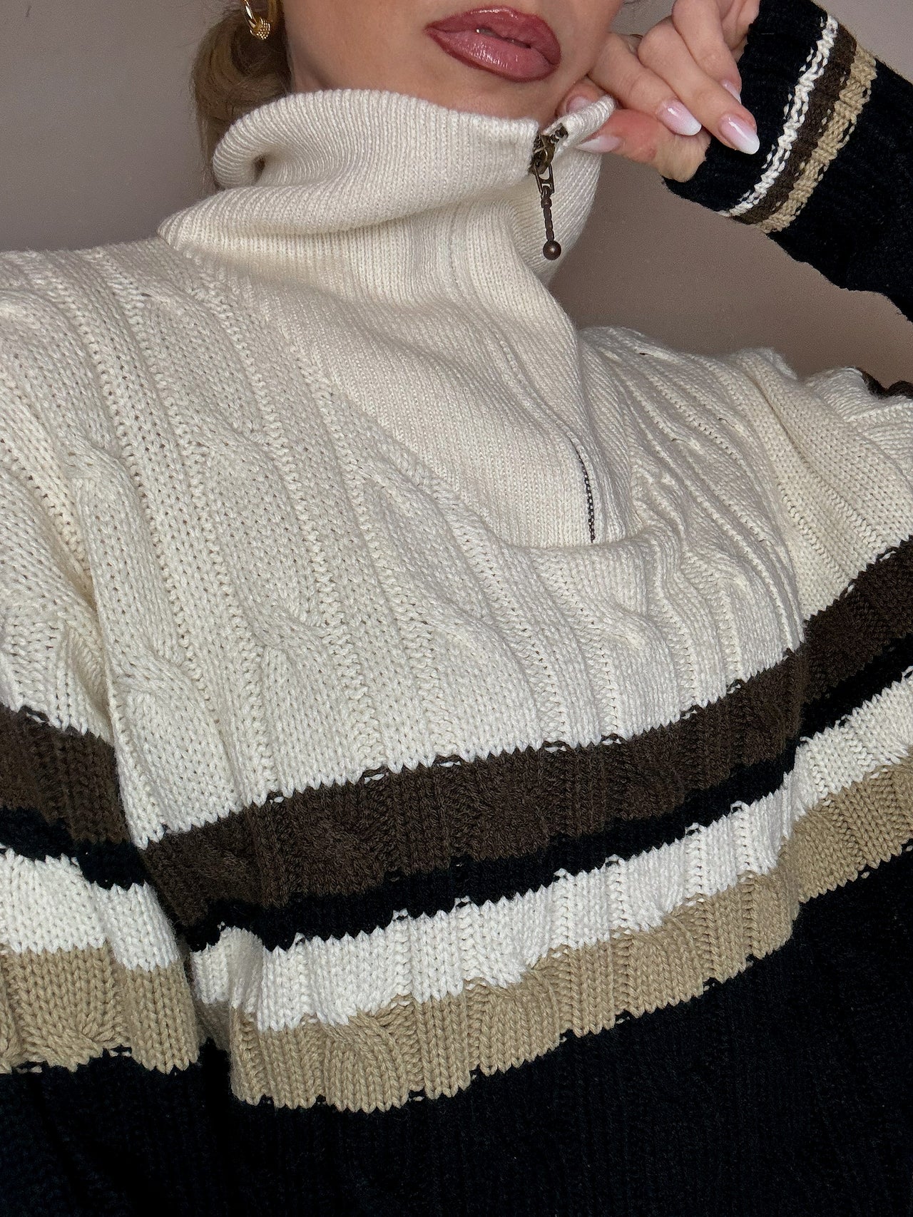 DIESEL L Vintage grauer zweifarbiger Rollkragenpullover