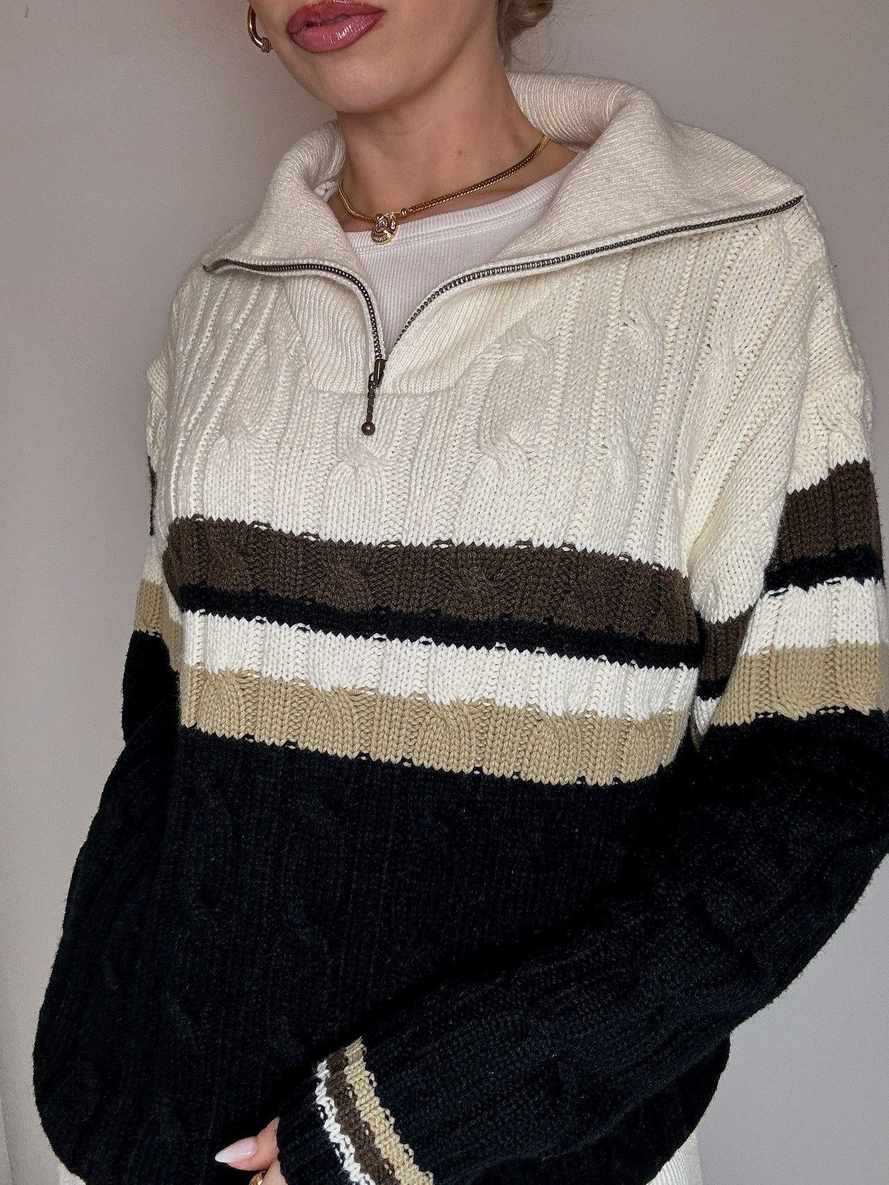 DIESEL L Vintage grauer zweifarbiger Rollkragenpullover