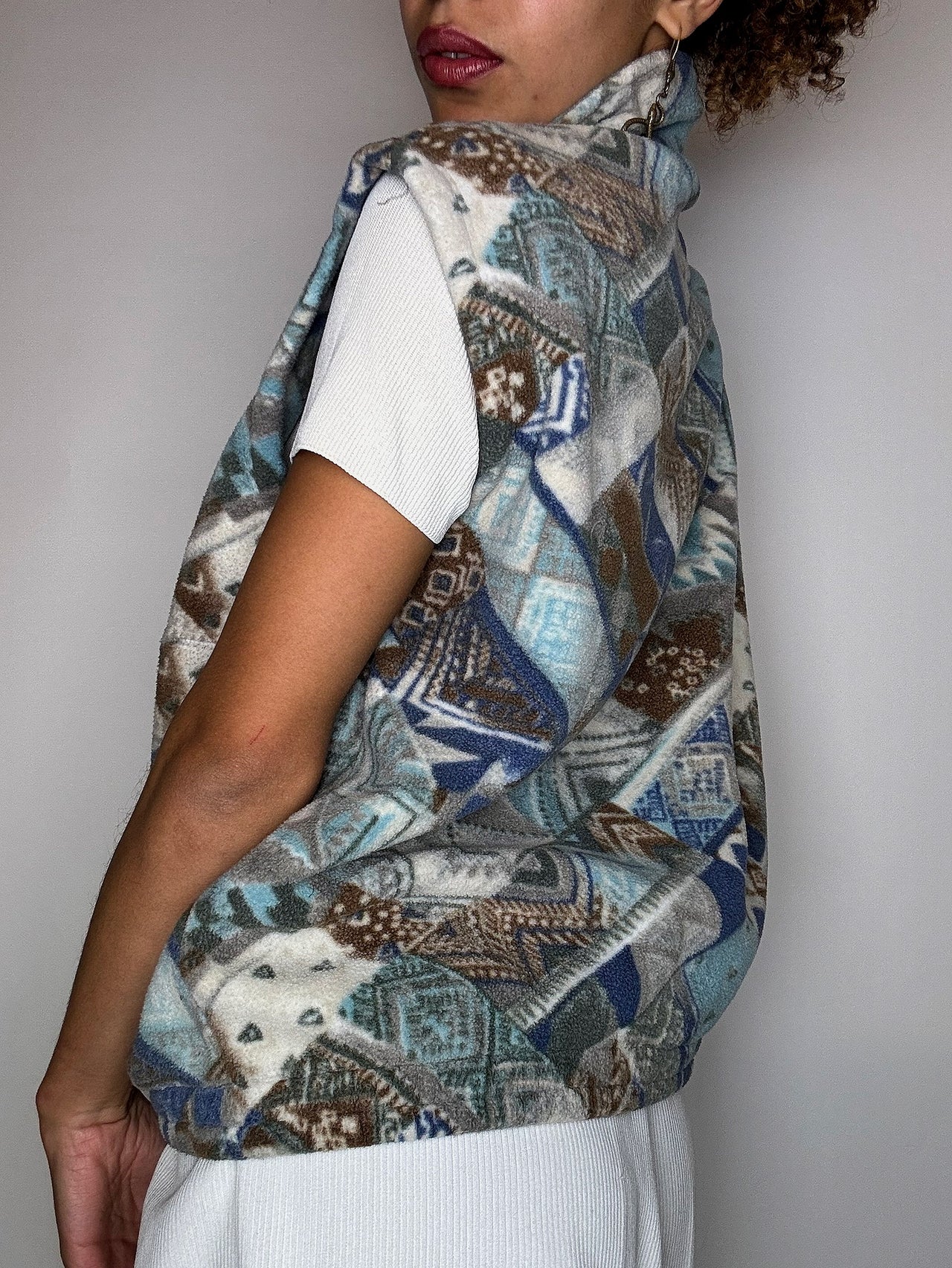 Polaire zippée sans manches graphique S vintage