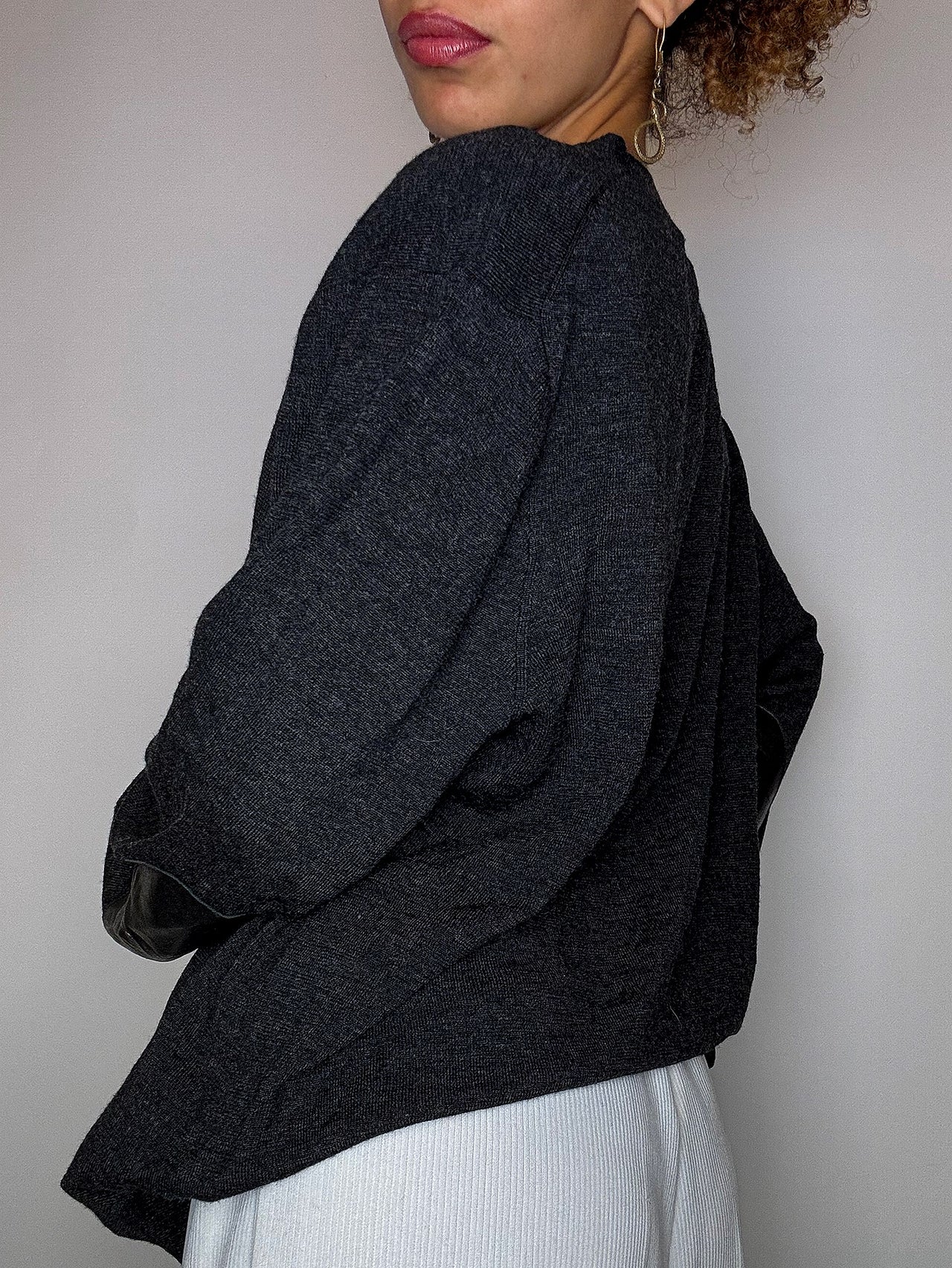 Cardigan en laine avec coudières gris foncé RALPH LAUREN L vintage