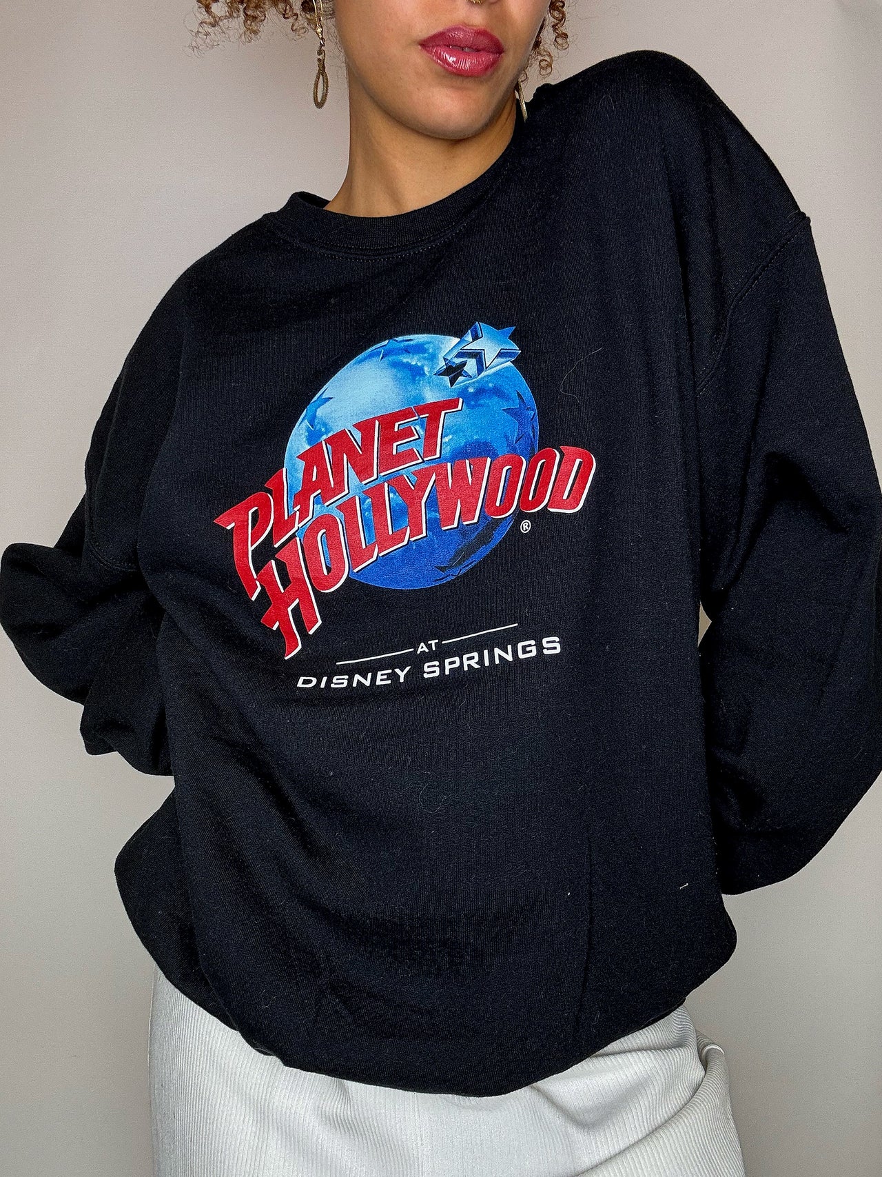 Sweat col rond noir PLANETE HOLLYWOOD L vintage