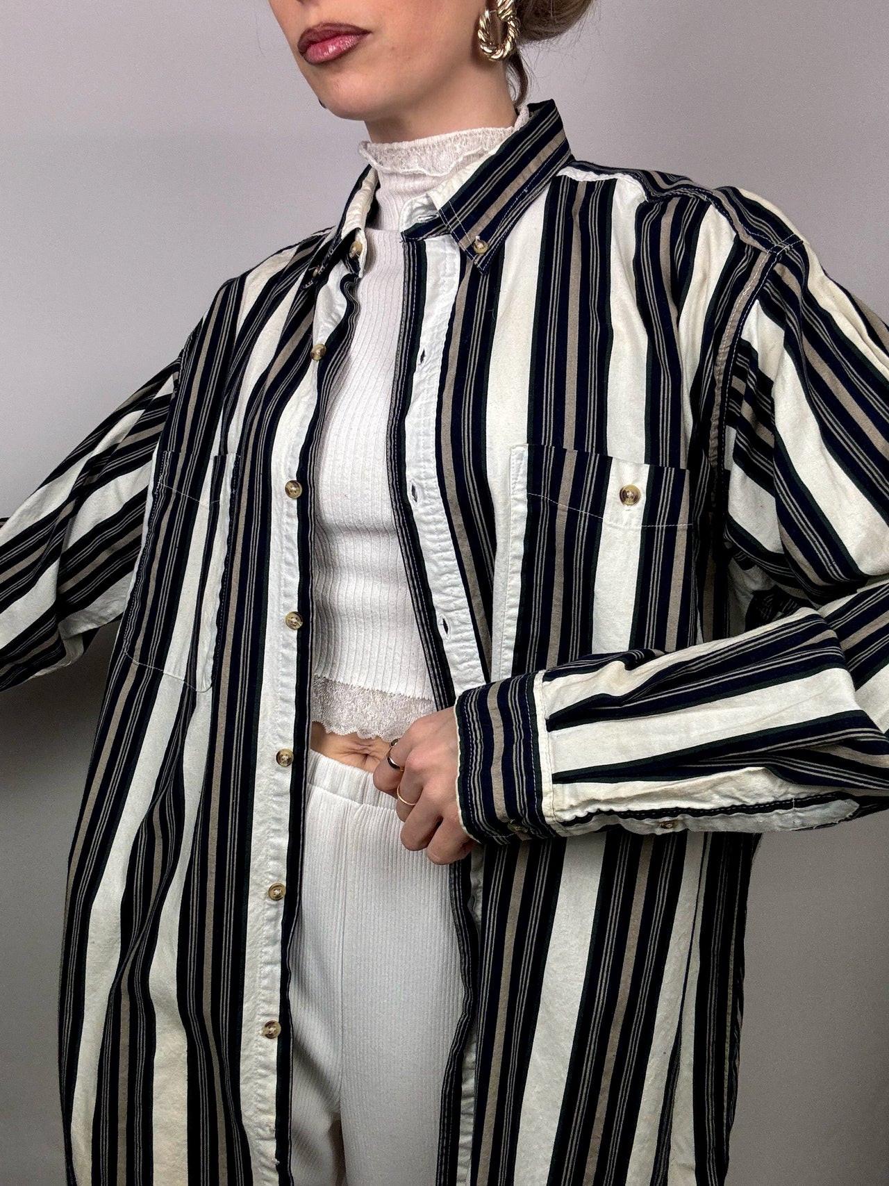 Vintage striped cotton shirt L