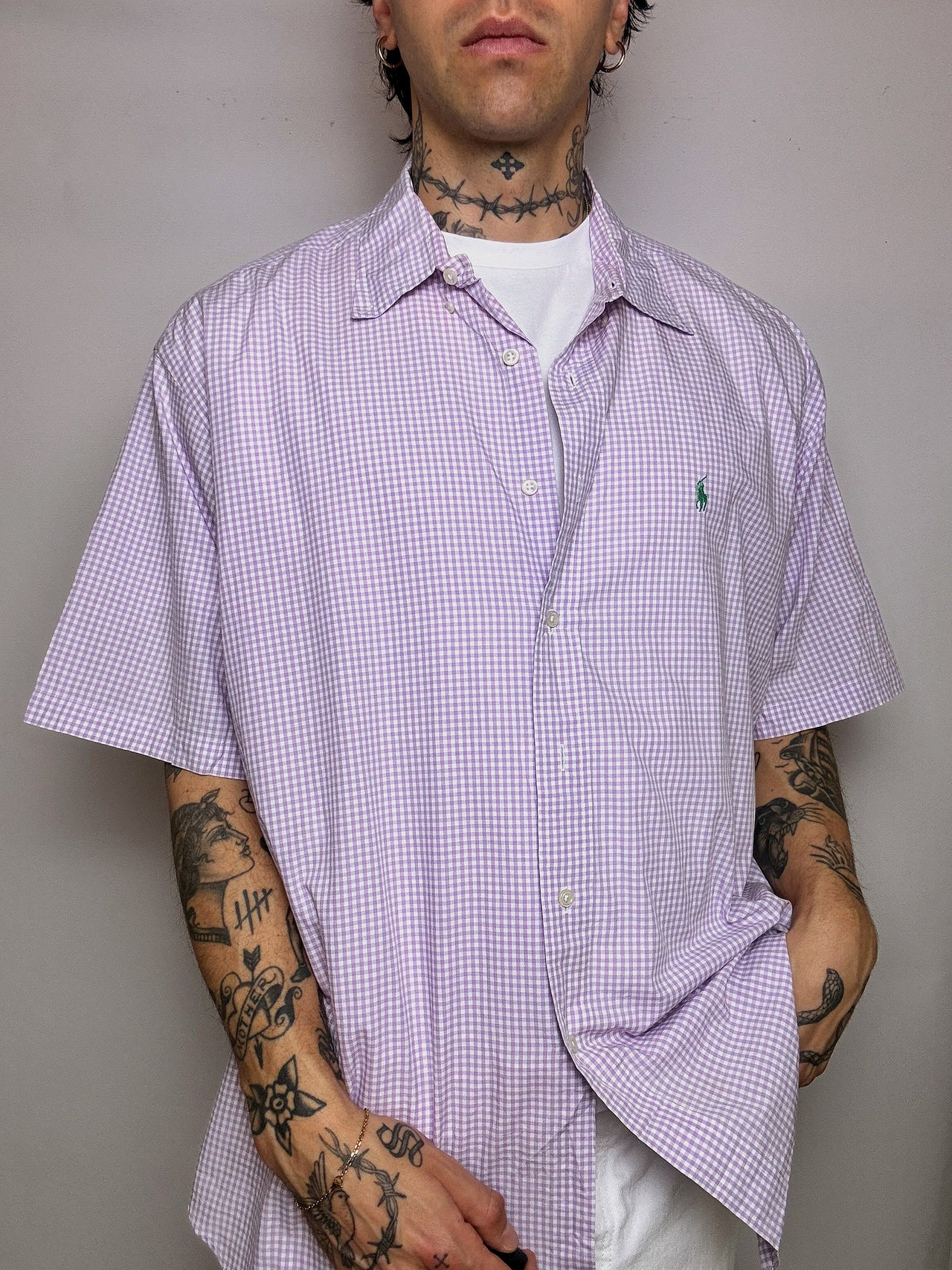 Chemise à carreaux lila RALPH LAUREN L vintage