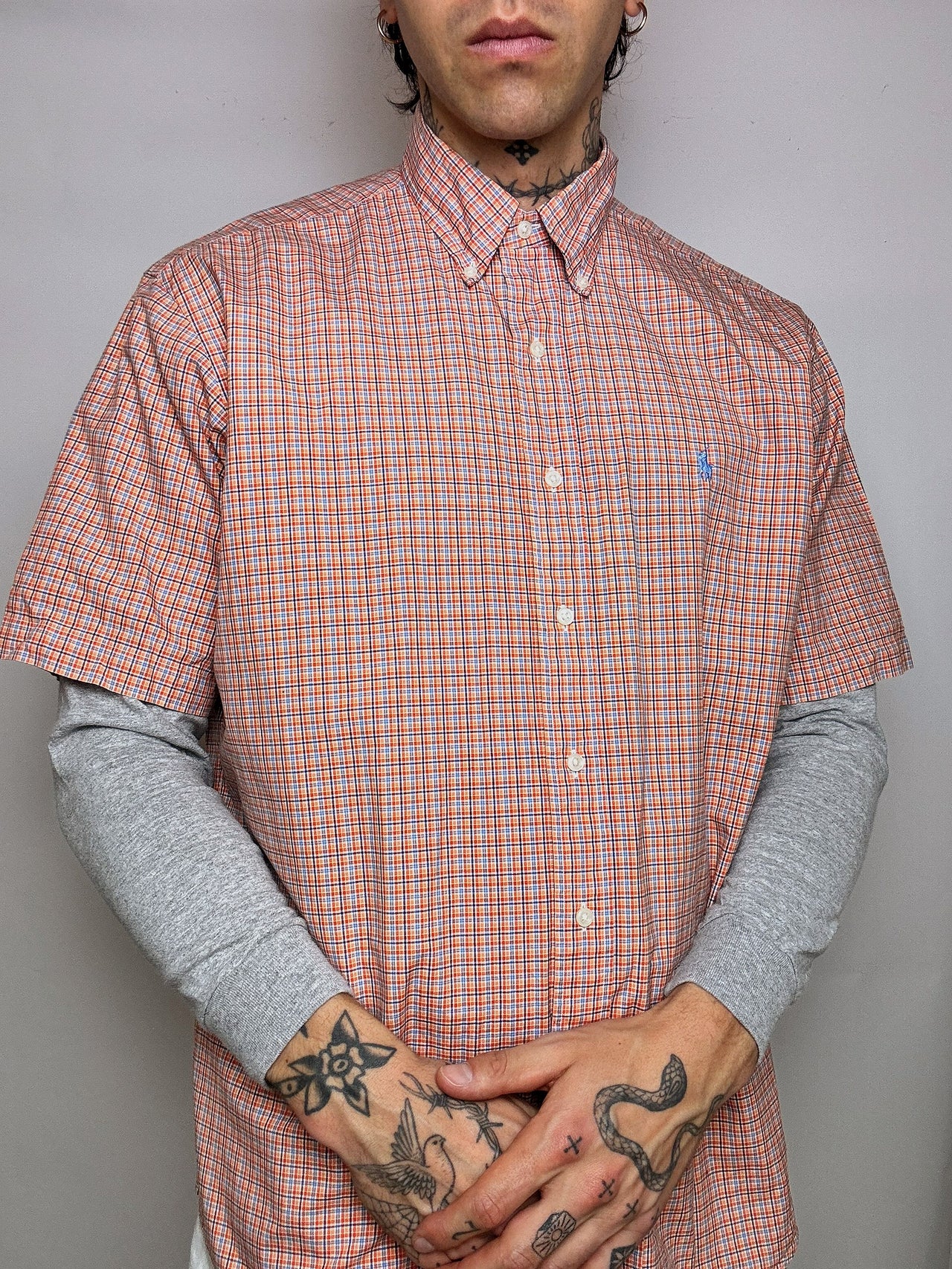 Chemise à carreaux saumon RALPH LAUREN L vintage