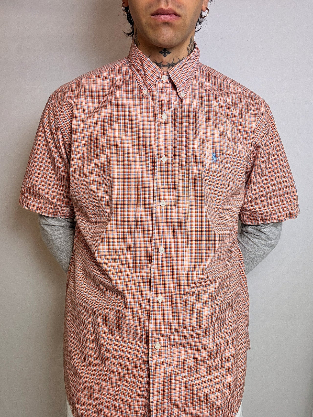 Chemise à carreaux saumon RALPH LAUREN L vintage