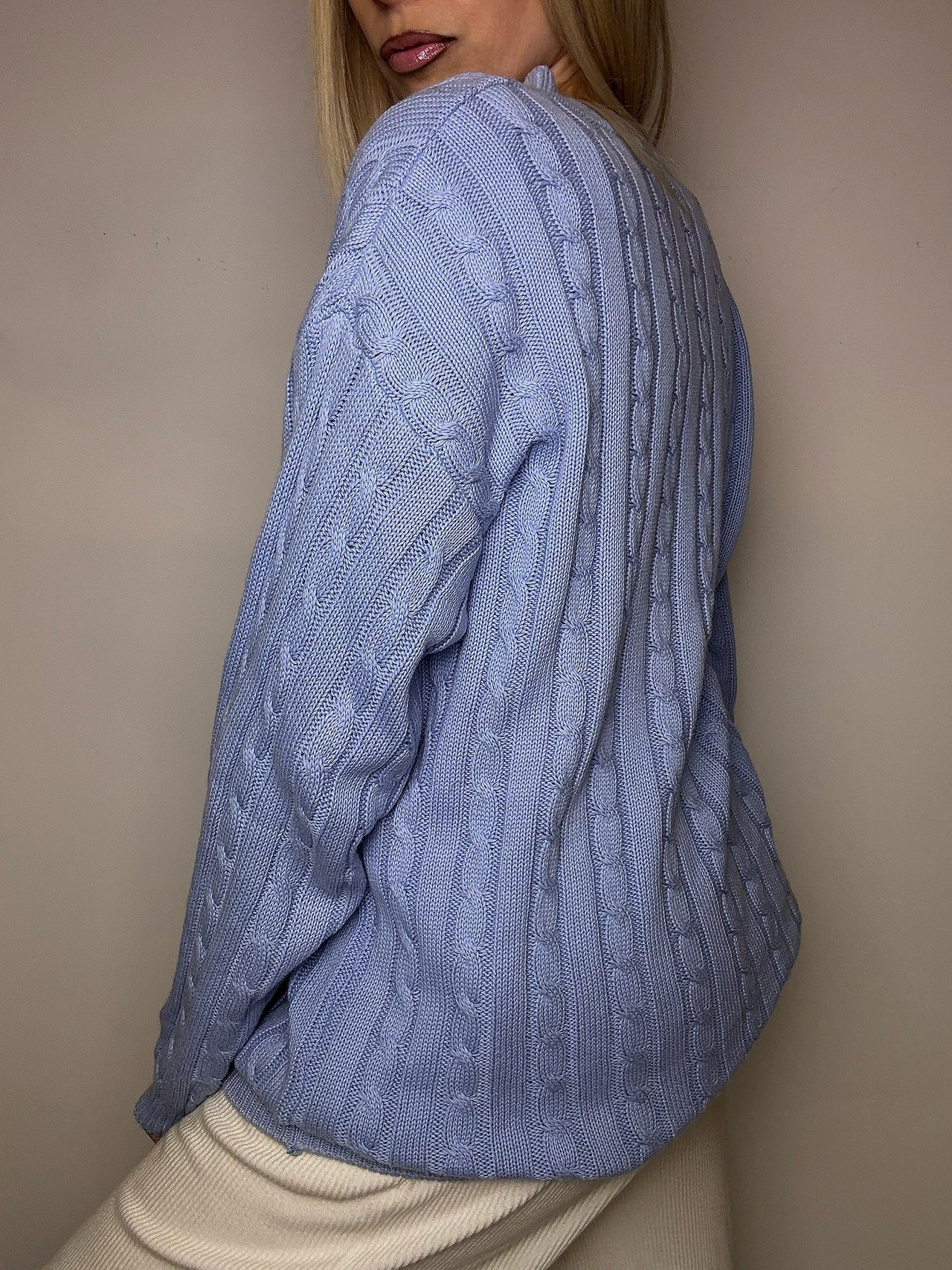 Pull en laine col rond bleu L/XL vintage