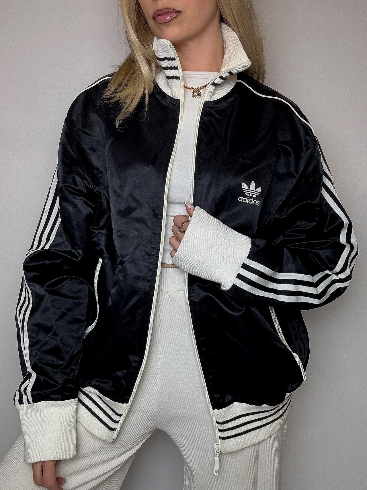 Bomber en nylon noir ADIDAS L vintage
