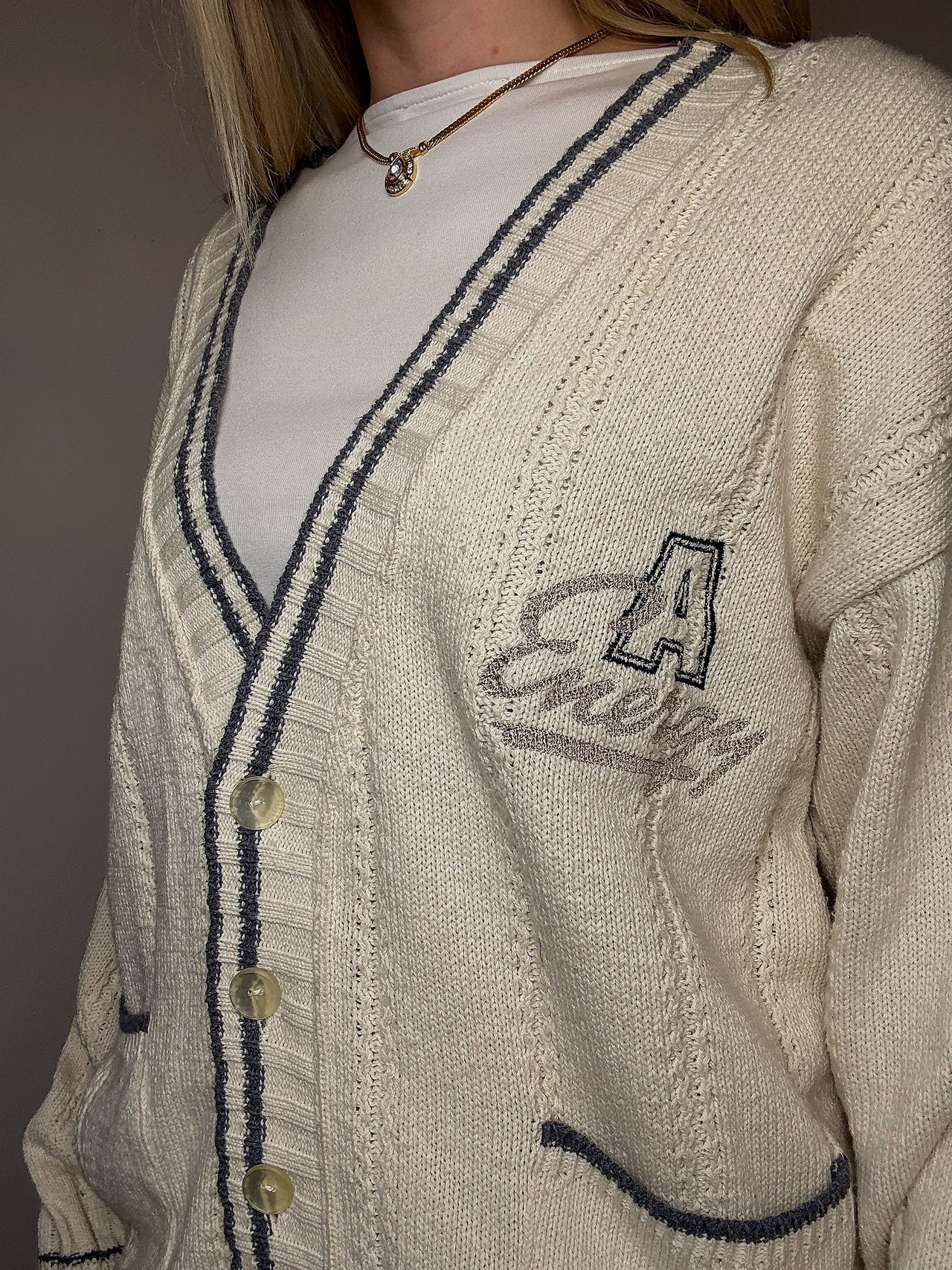 cardigan cricket blanc L/XL vintage