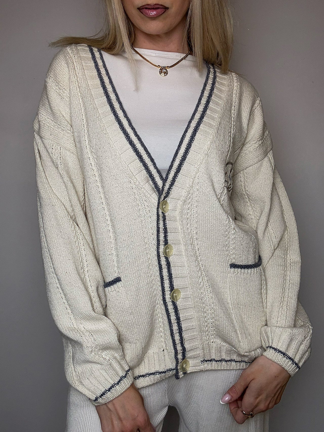 cardigan cricket blanc L/XL vintage