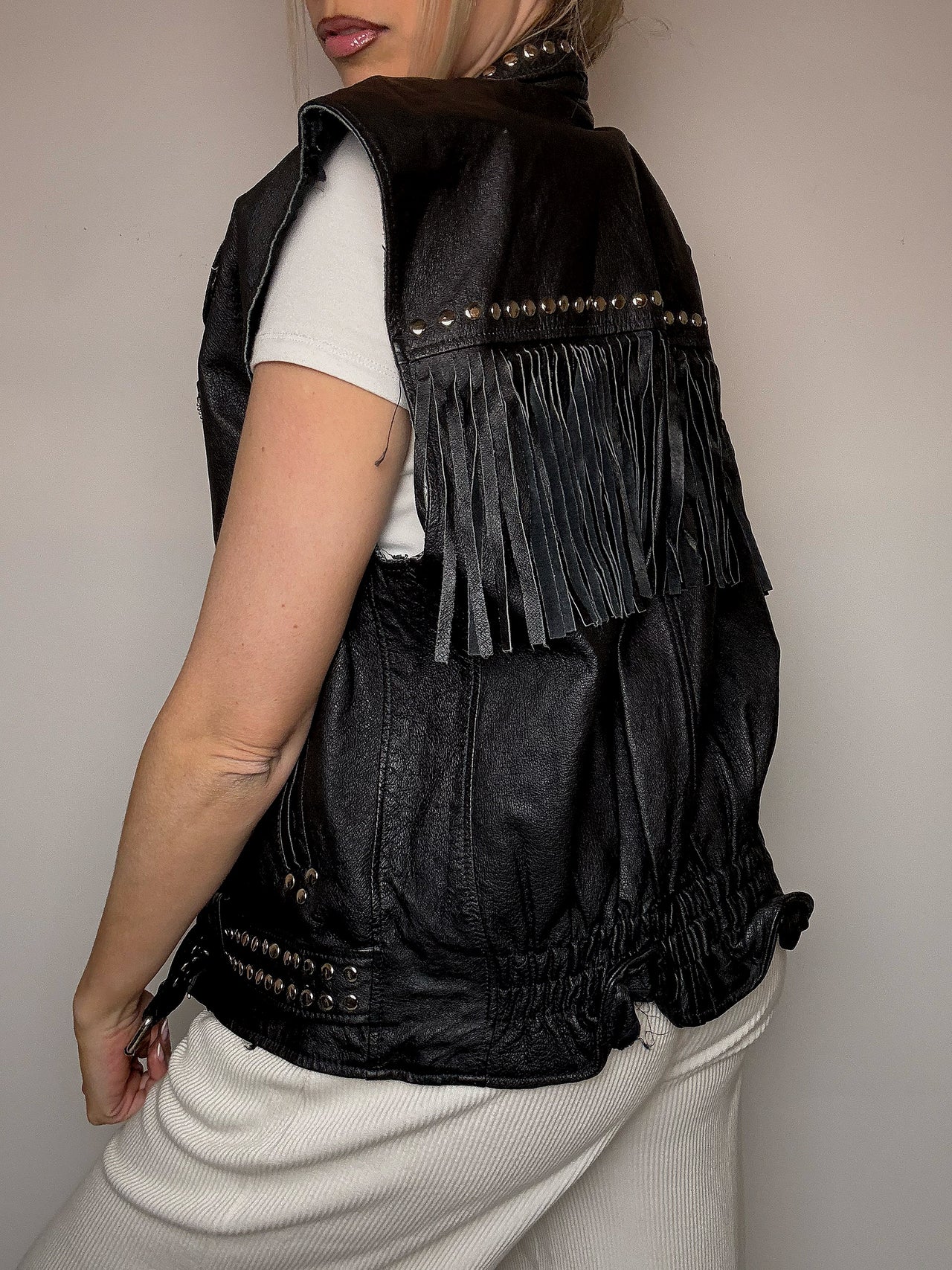 Veston sans manche en cuir L vintage