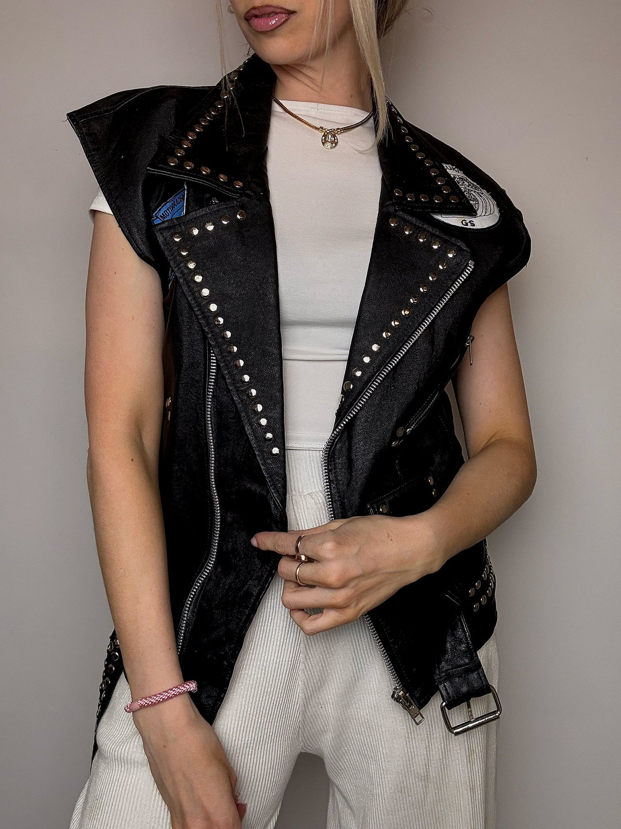 Veston sans manche en cuir L vintage