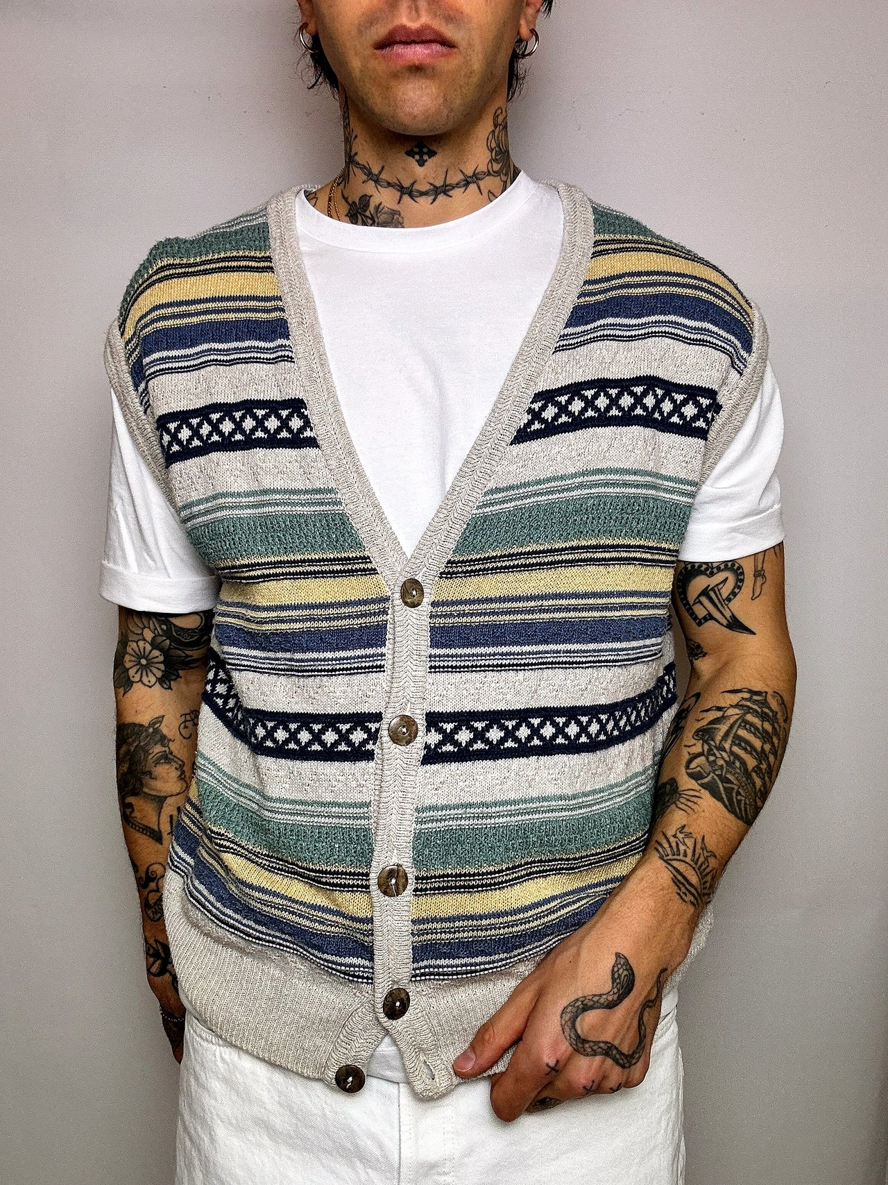 Vintage M herringbone button vest