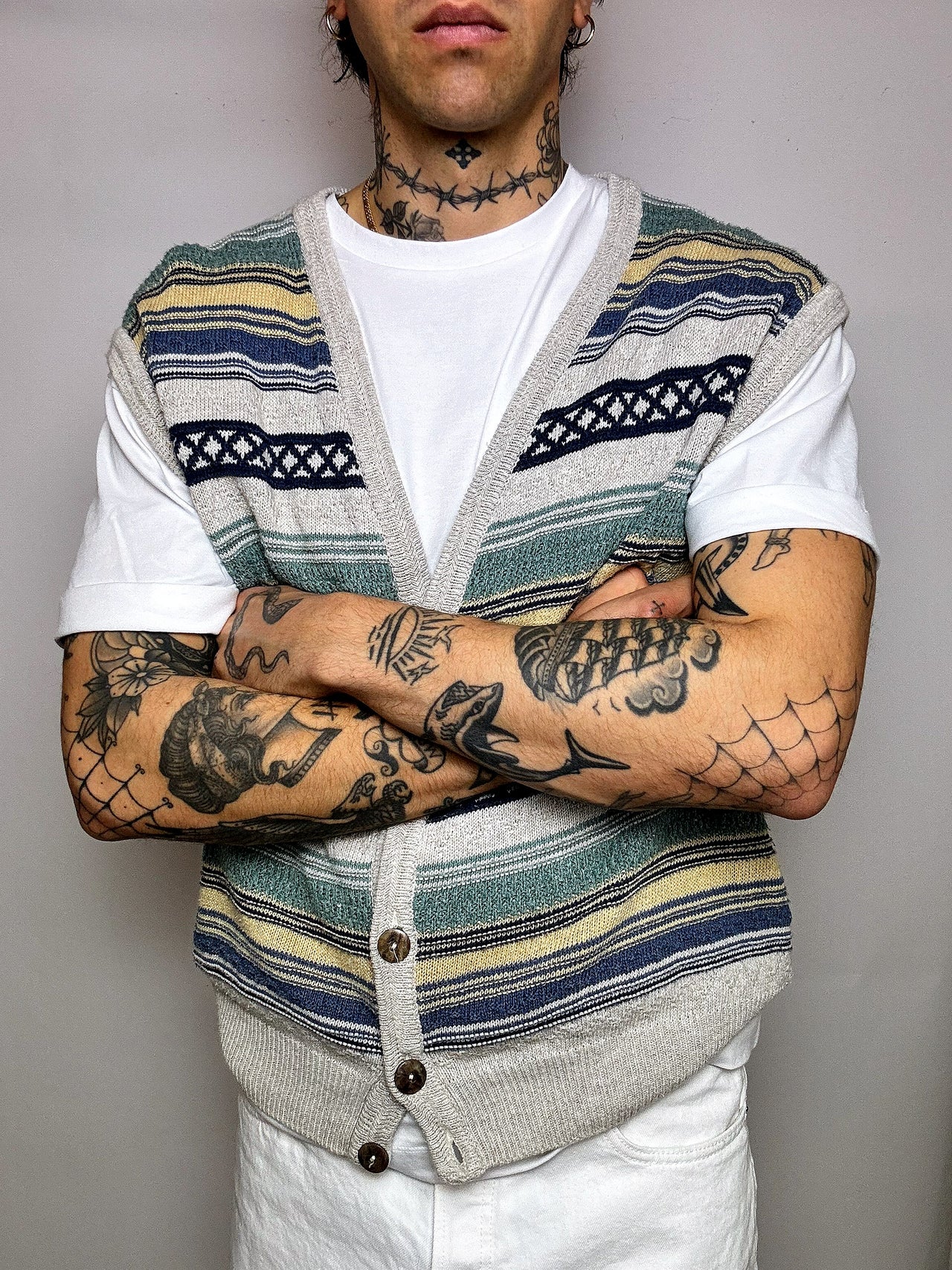 Vintage M herringbone button vest