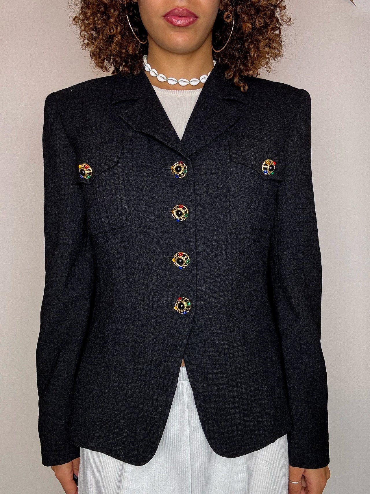 Blazer noir avec bouton bijoux M vintage