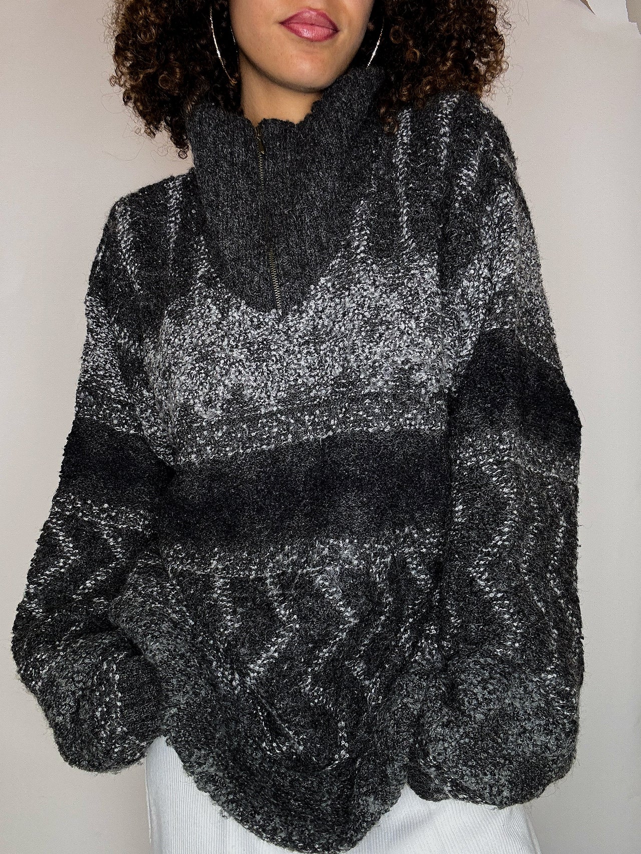 Pull cosy en maille gris XL vintage
