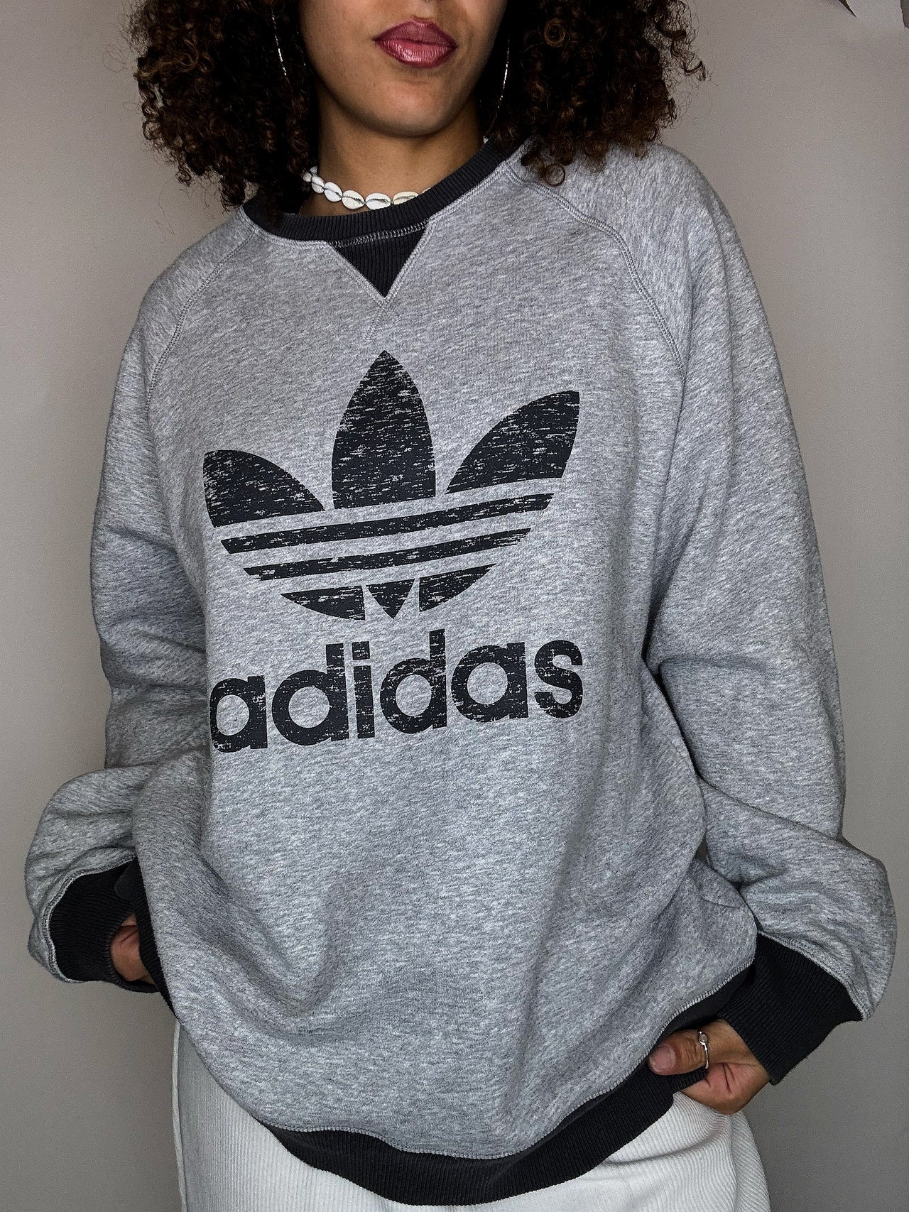 Sweat gris col rond ADIDAS L vintage