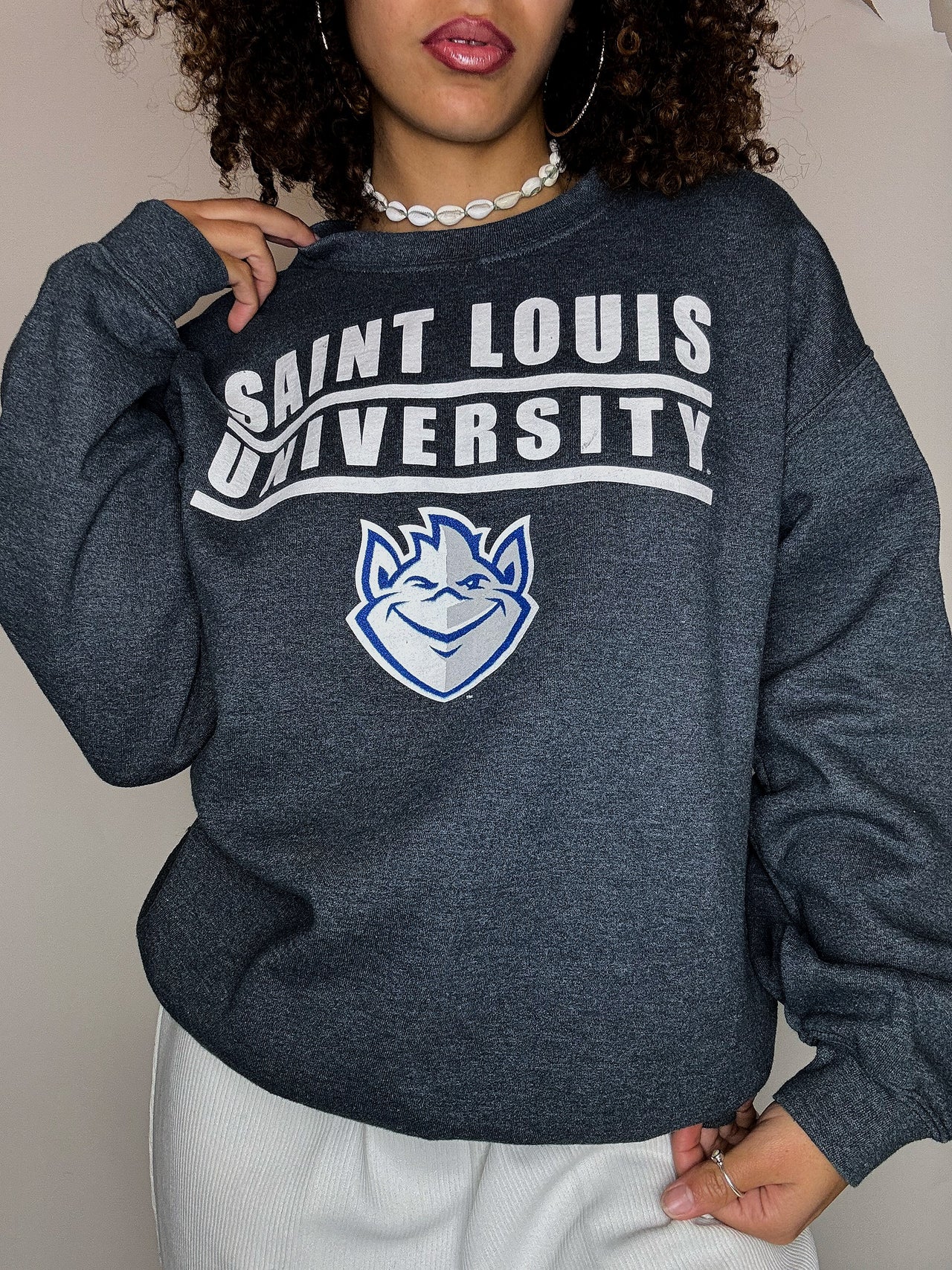 Sweat col rond bleu canard M vintage