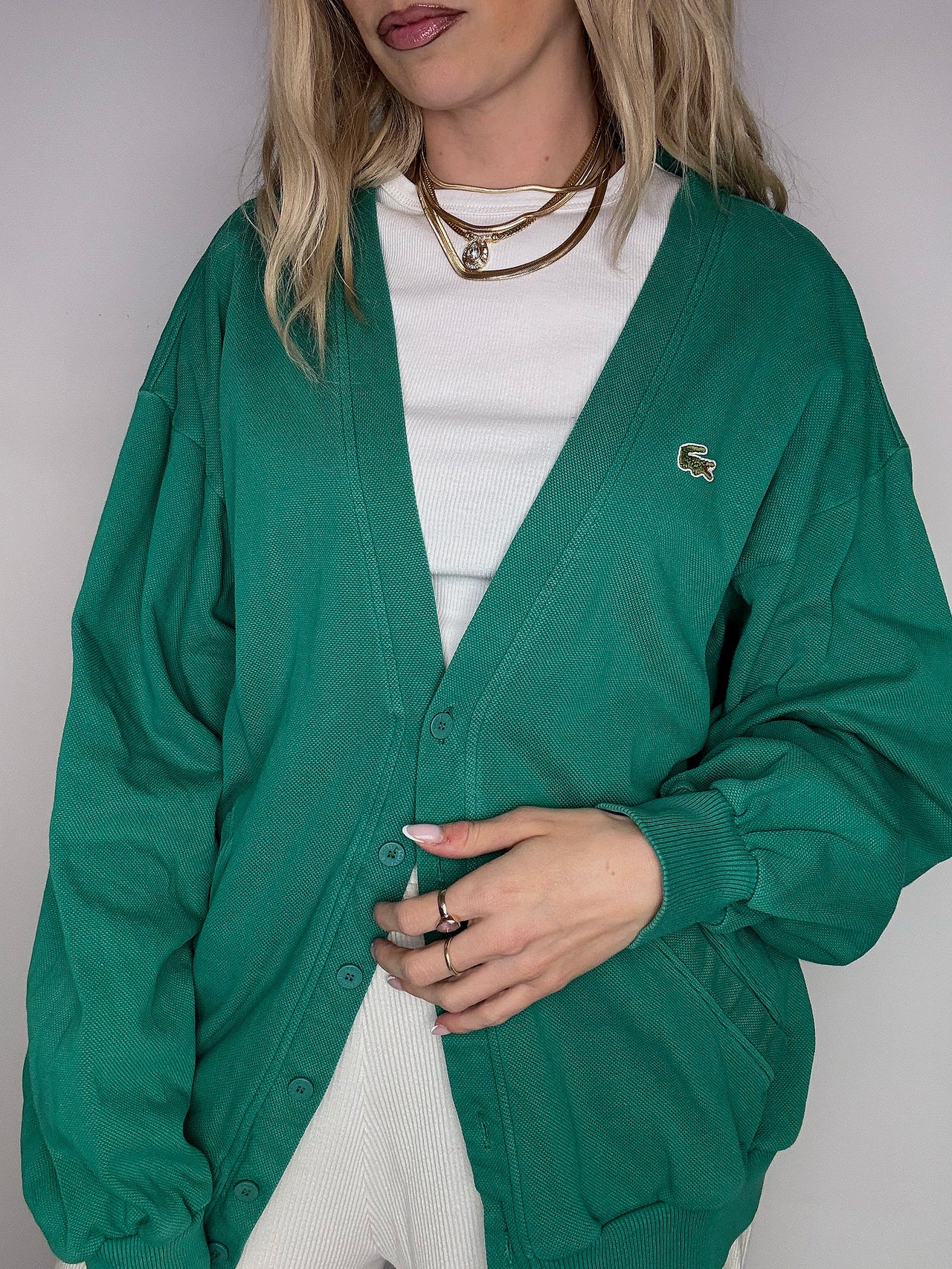 Cardigan en jersey vert LACOSTE L/XL vintage