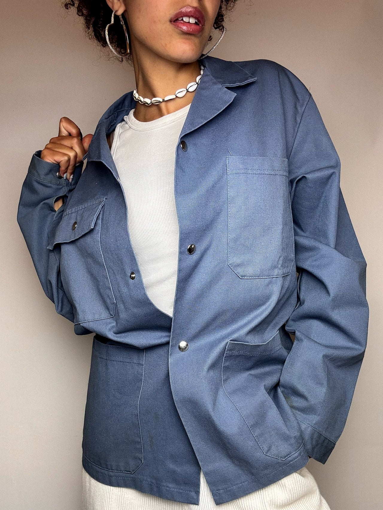 Veste en coton droite gris bleu S vintage