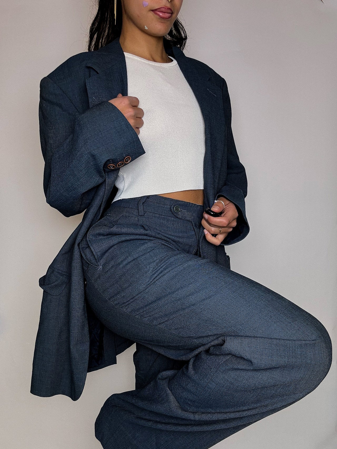 Costume bleu gris fluide M vintage