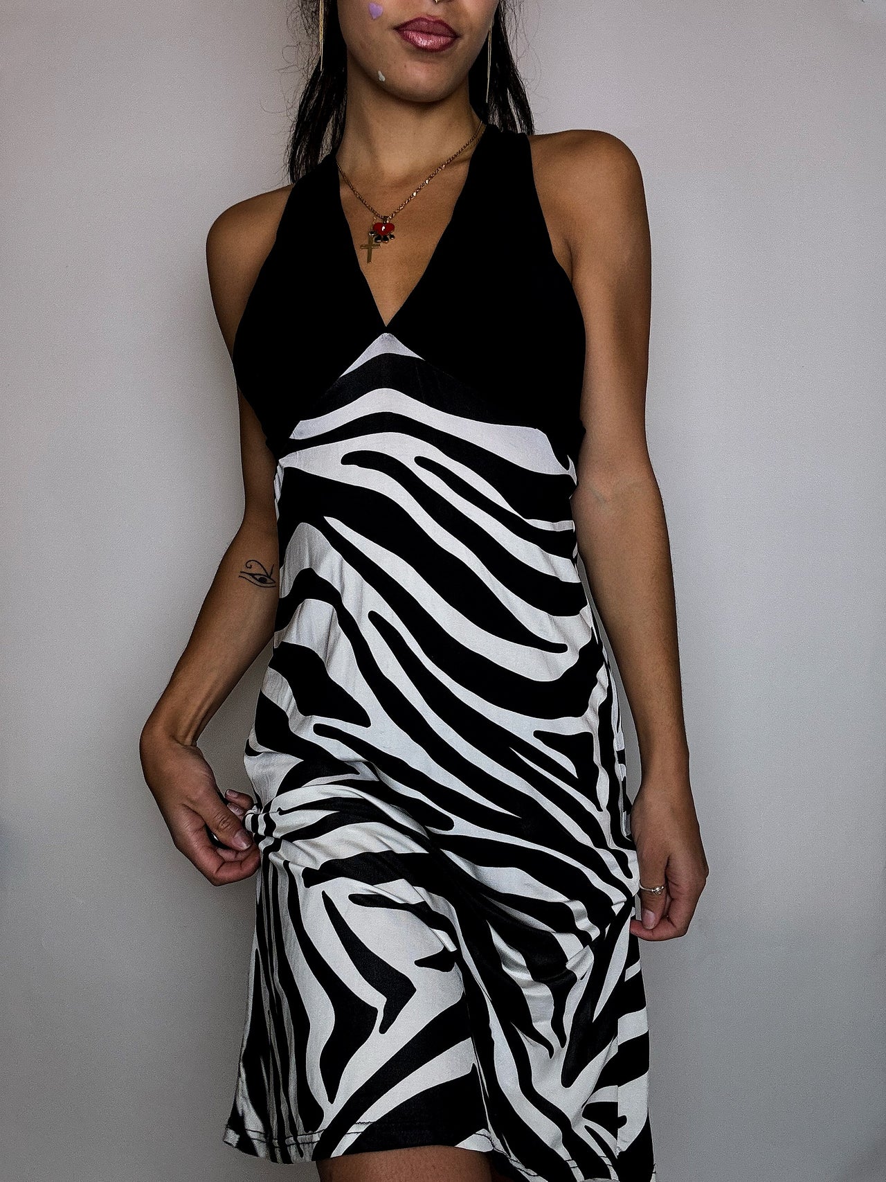 Robe zébrée moulante noire et blanche S vintage