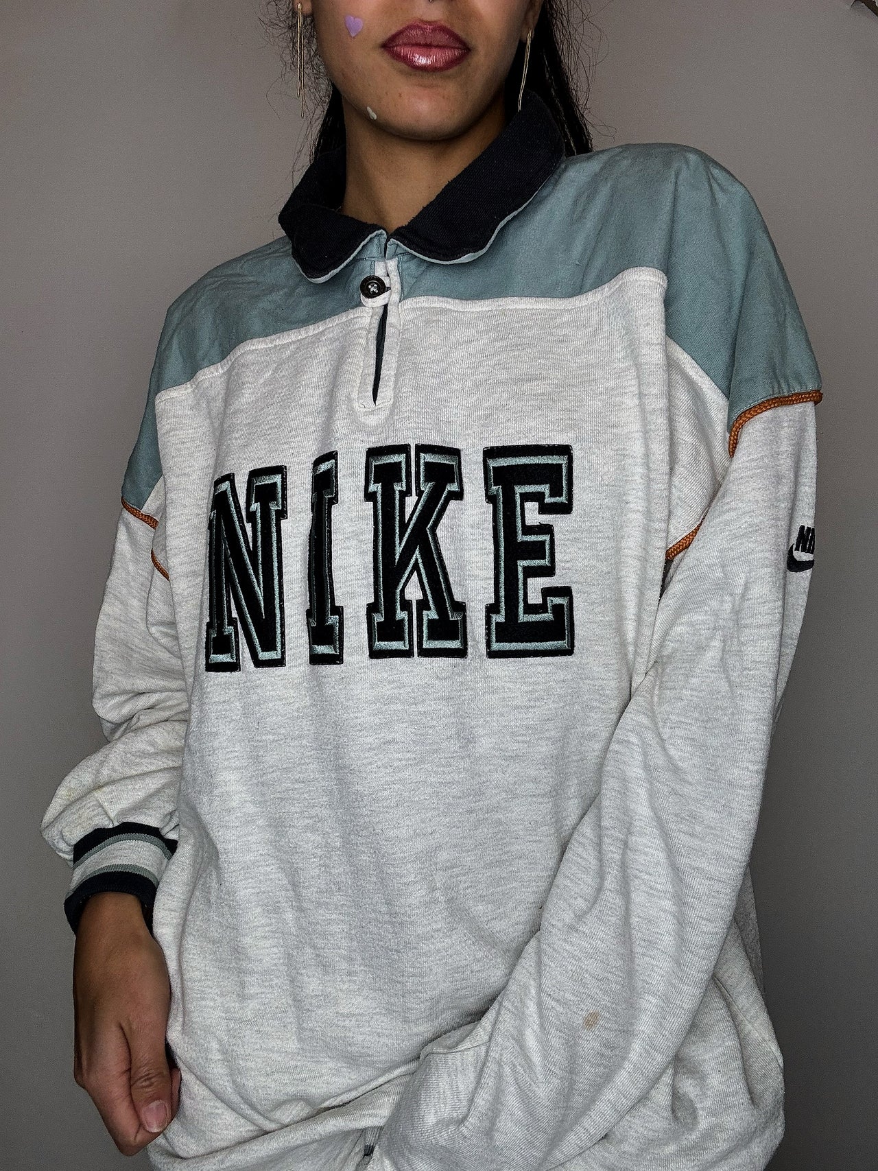 Pull col chemise gris NIKE XL vintage