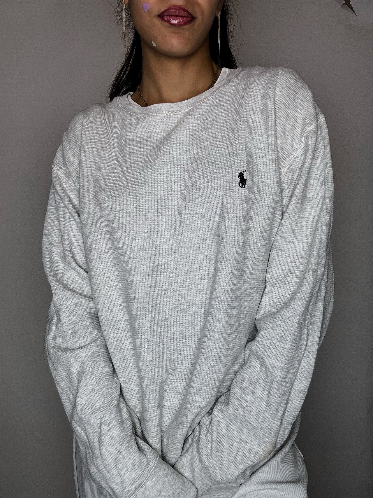 Sweat nid d'abeilles gris RALPH LAUREN L vintage