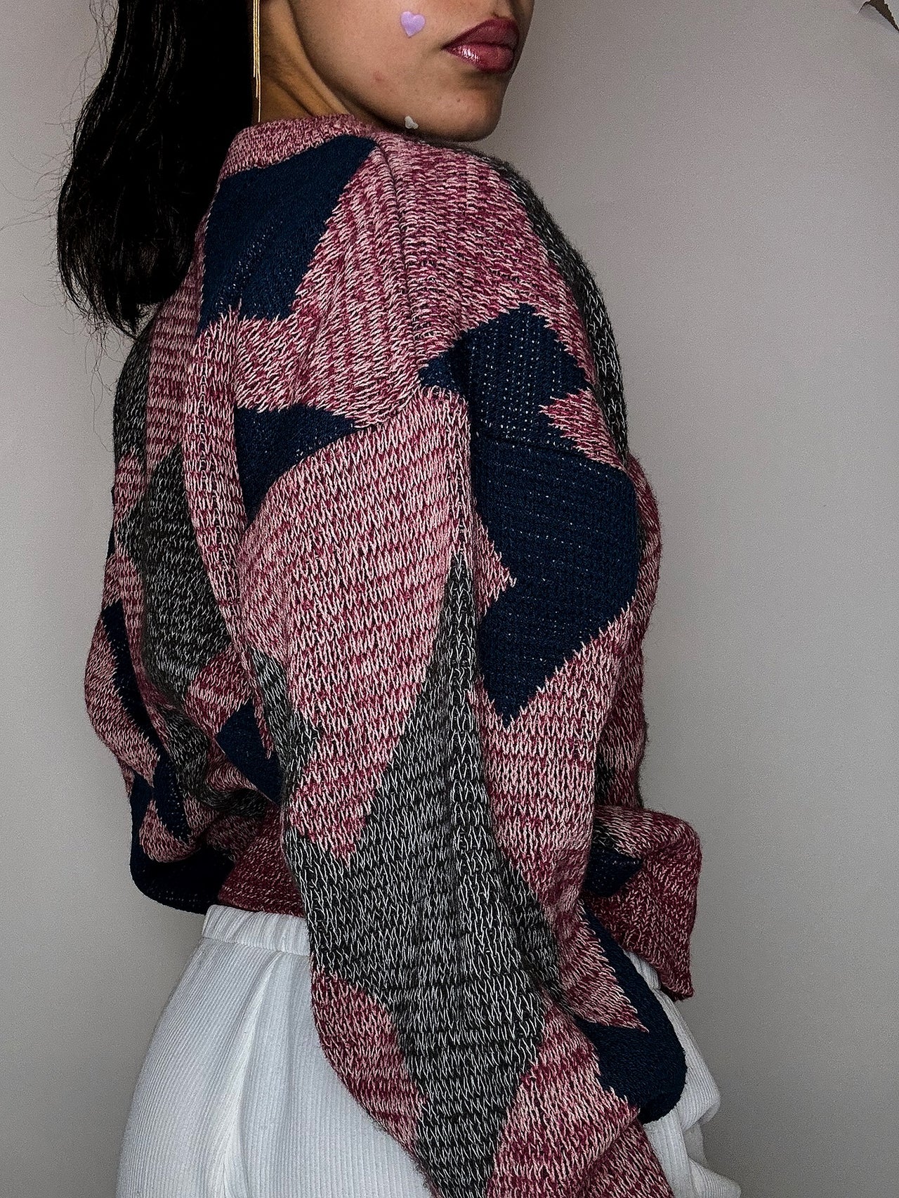 Pull en maille graphique multicolore S vintage