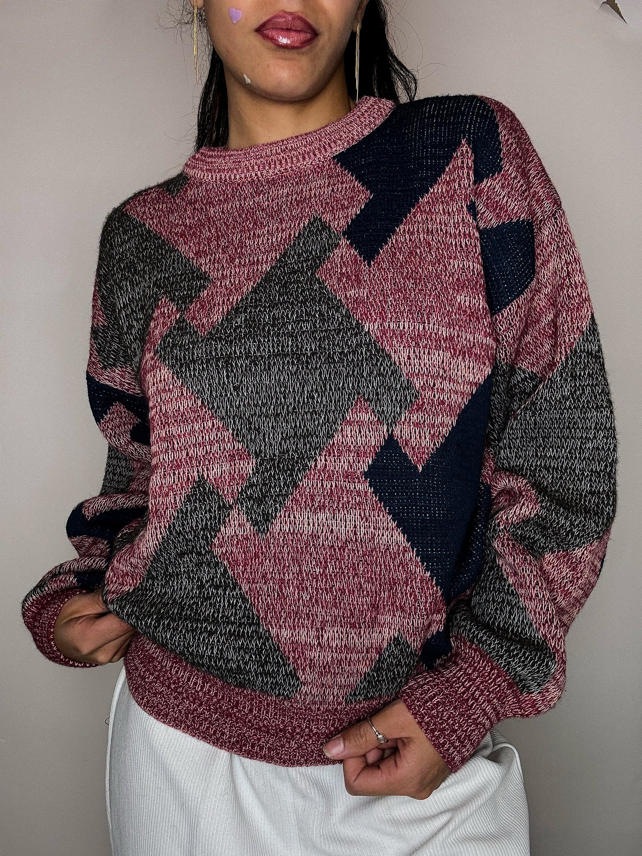 Pull en maille graphique multicolore S vintage