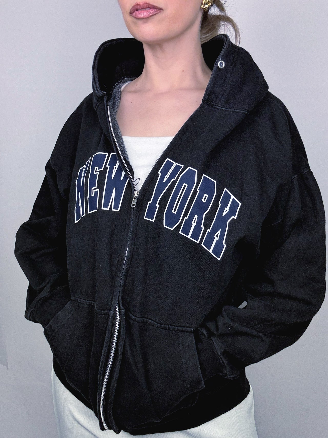 Vintage M schwarze Kapuzenjacke