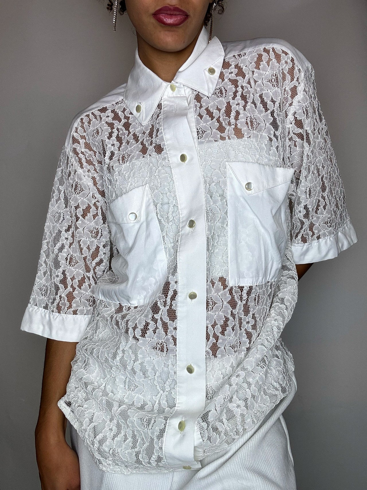 Chemisier en dentelle blanche L vintage