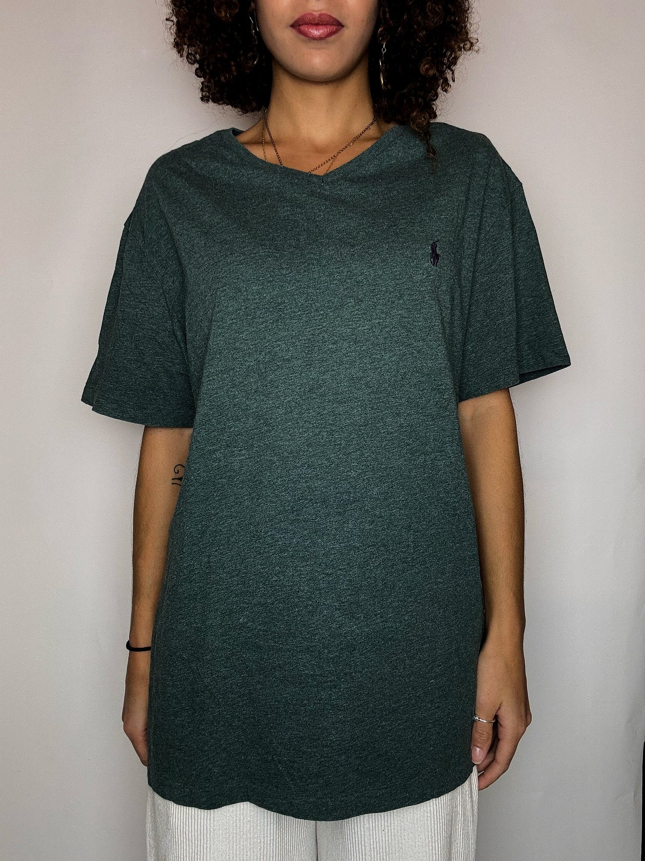 Tee shirt col V vert RALPH LAUREN L vintage