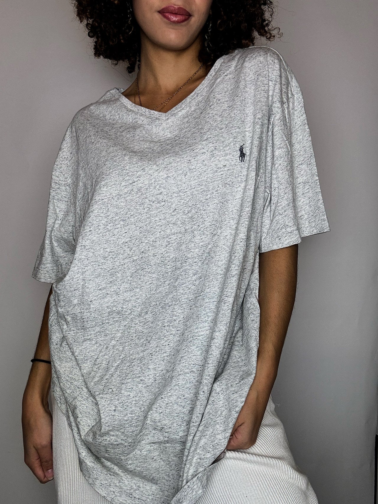 Tee shirt col V gris RALPH LAUREN XL vintage