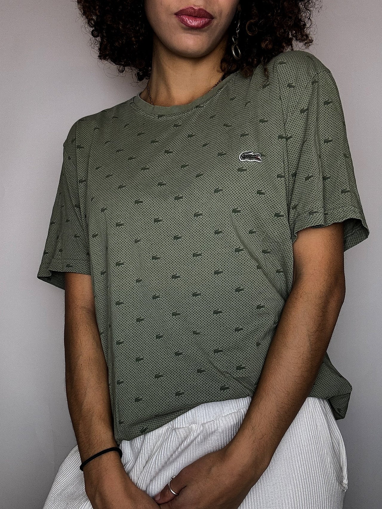 Tee shirt col rond kaki LACOSTE XL vintage