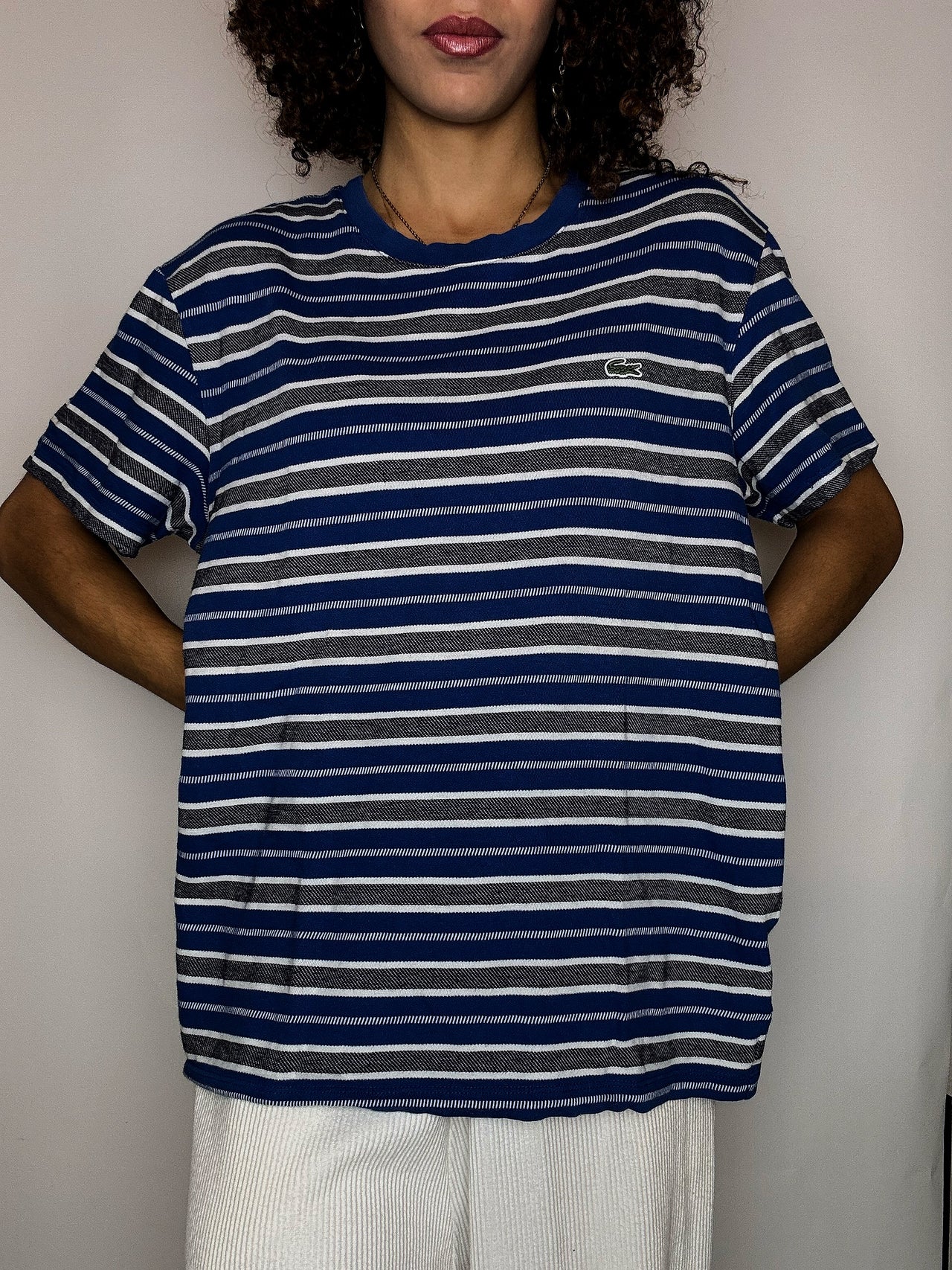 Tee shirt col rond à rayures marine LACOSTE L vintage