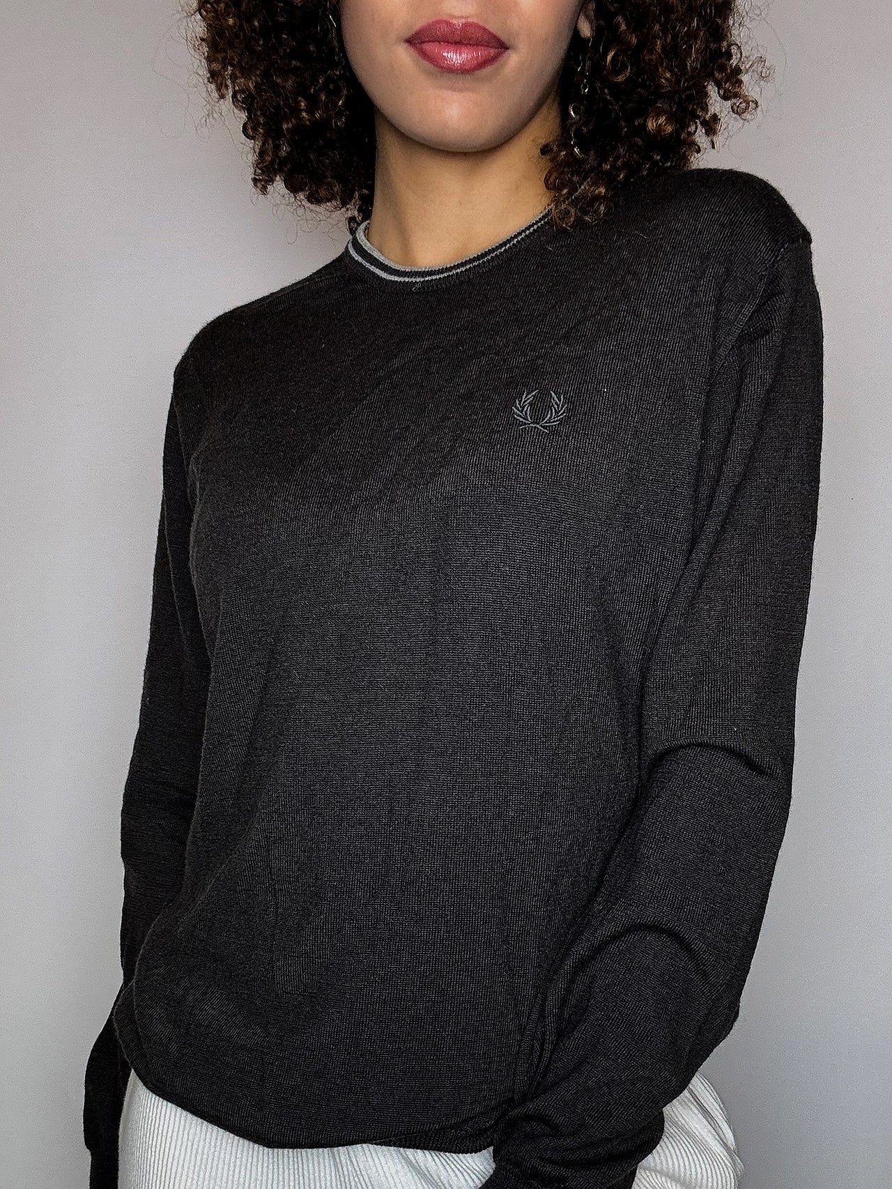 Pull col rond brun FRED PERRY L vintage