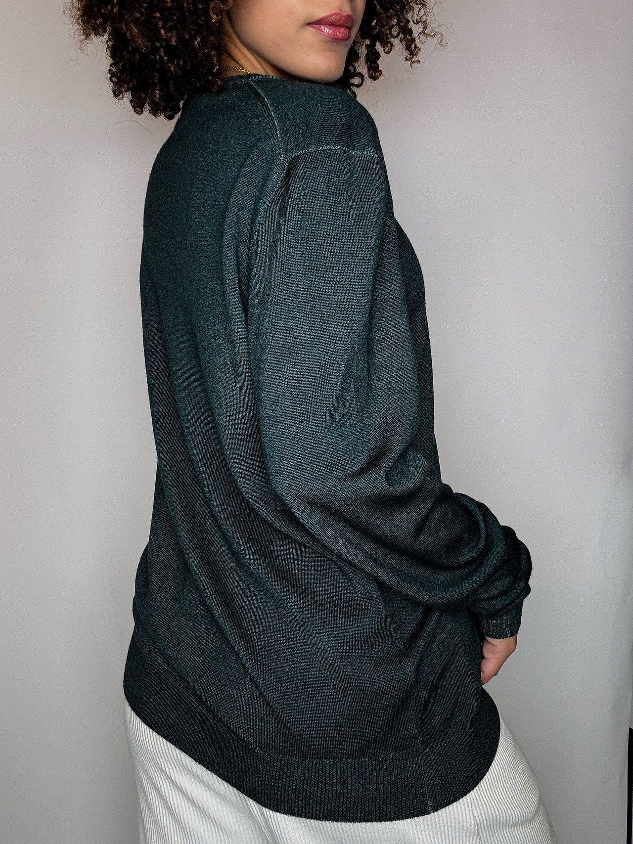 Pull col rond vert bouteille LACOSTE M vintage