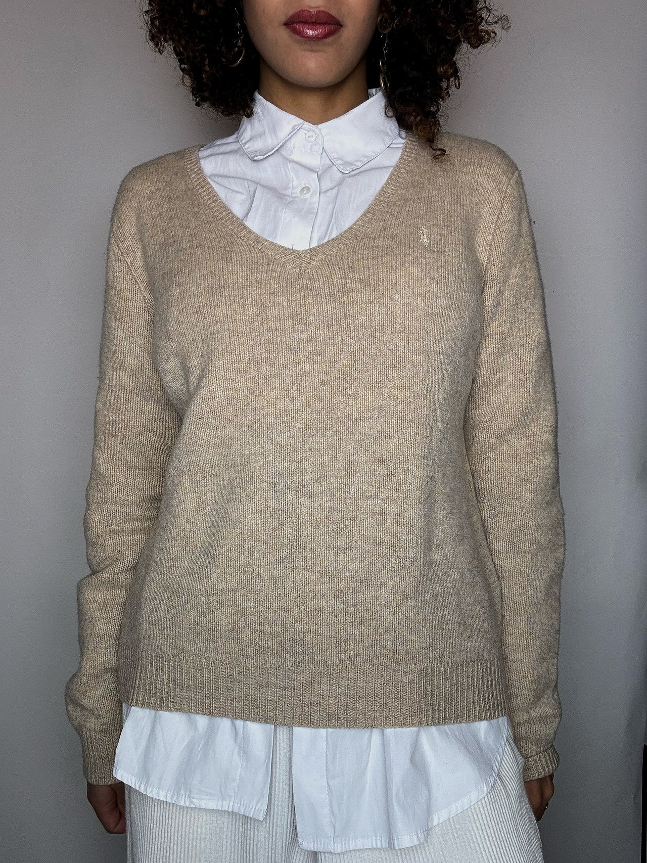 Pull col V beige RALPH LAUREN XL vintage