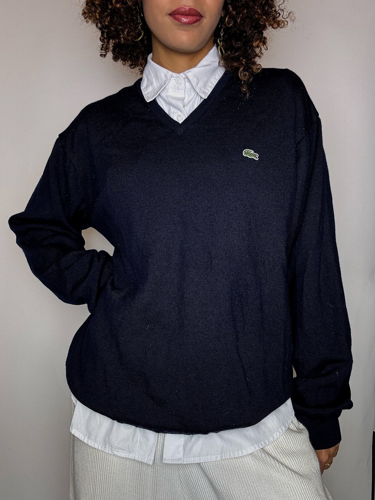 Pull col V marine LACOSTE XL vintage