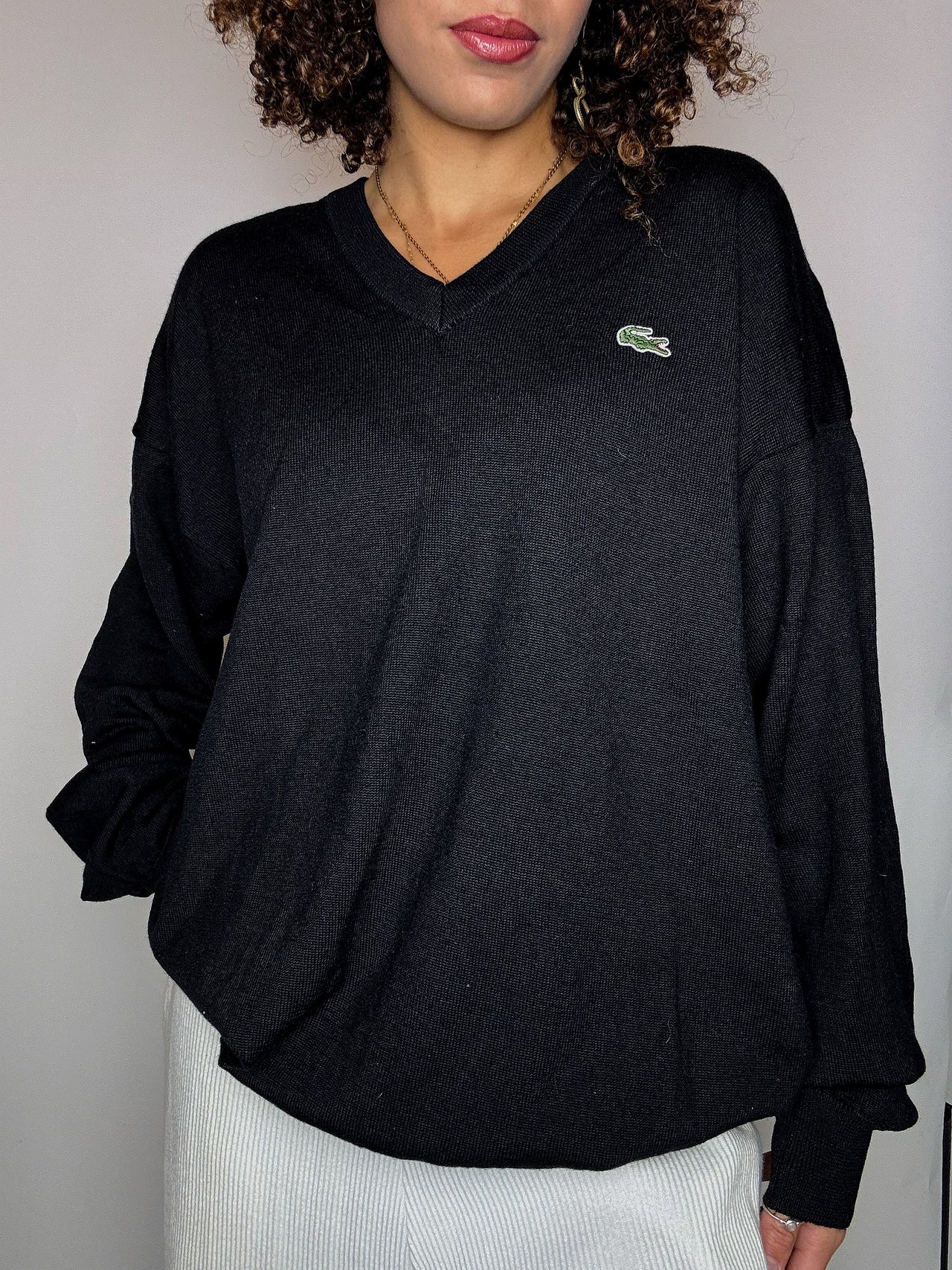 Pull en laine col V noir LACOSTE 3XL vintage